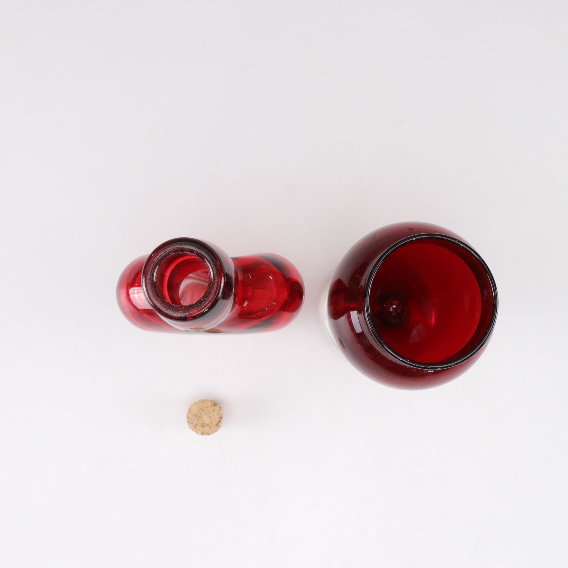 Ruby Glass Lidded Dish, Vases & Bottle