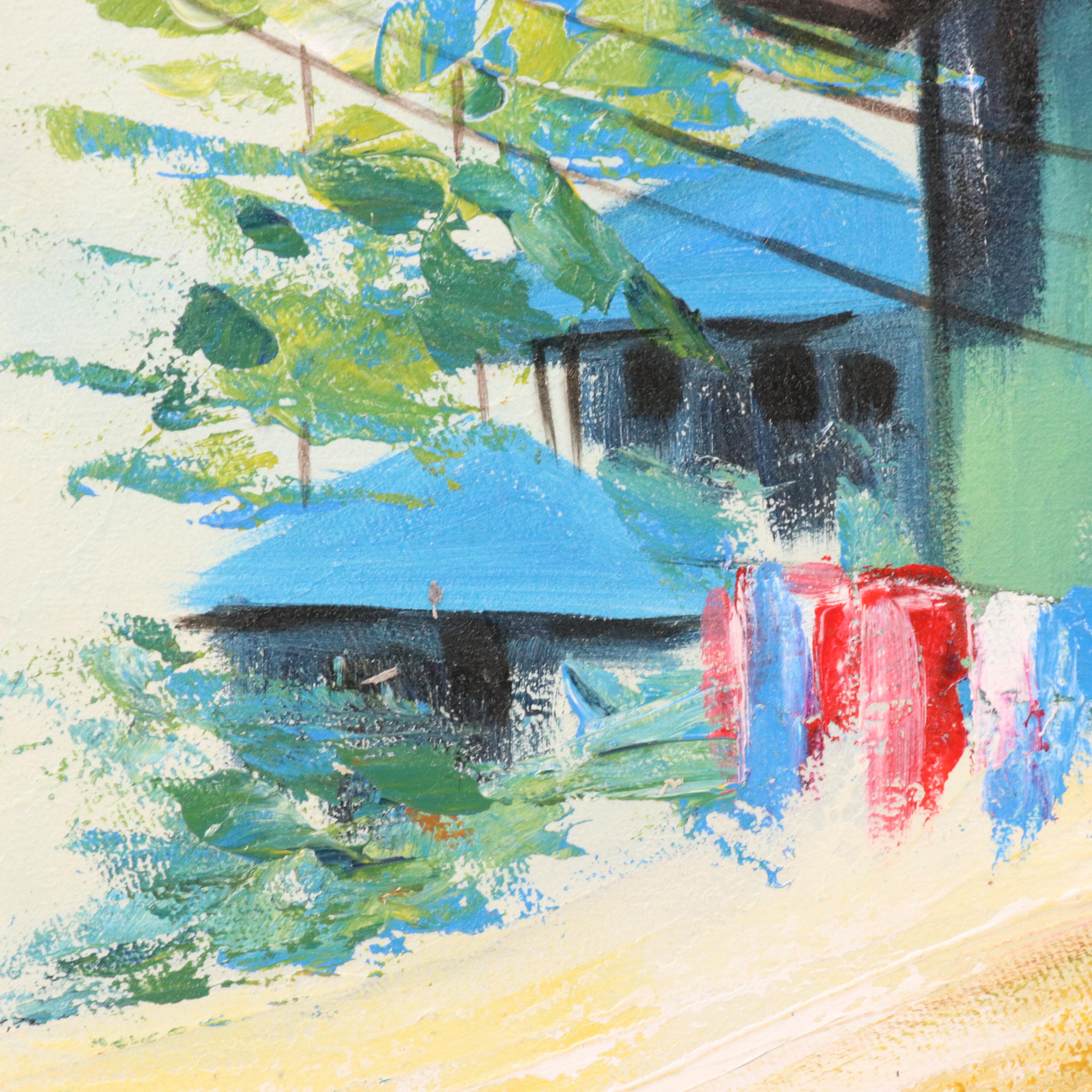 Bayo Ogundele Stylized Landscape Oil Painting "In The City," 2025