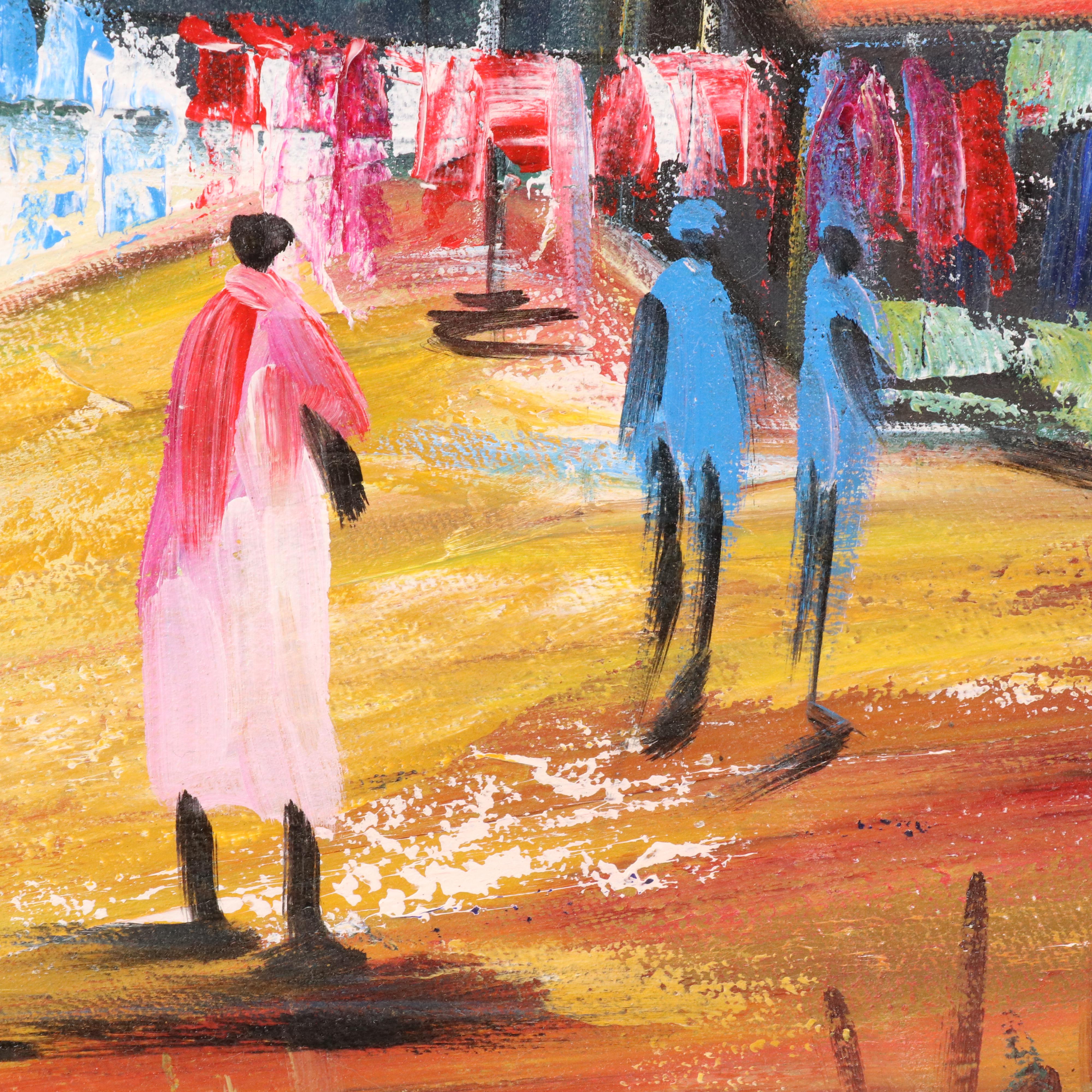 Bayo Ogundele Stylized Landscape Oil Painting "In The City," 2025