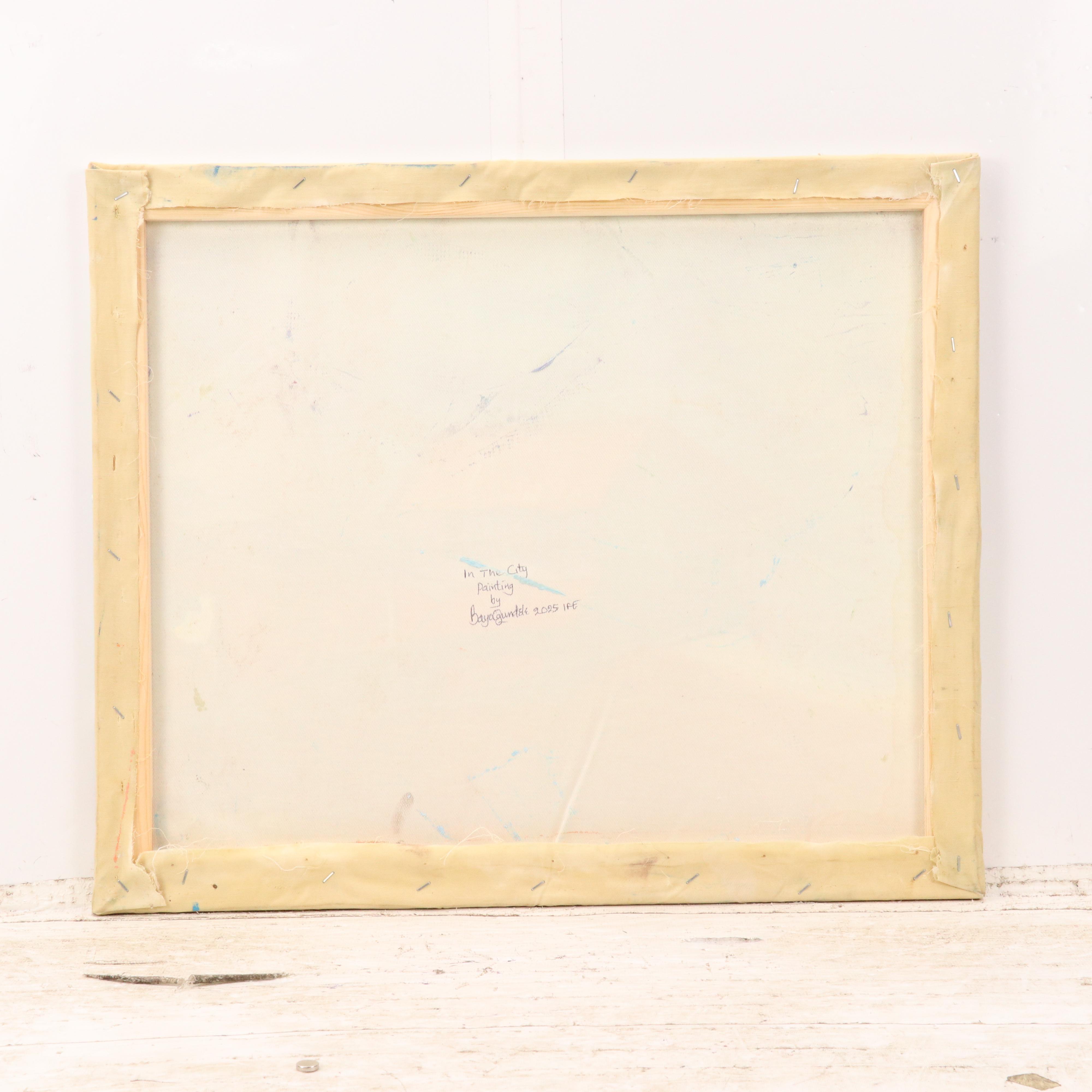 Bayo Ogundele Stylized Landscape Oil Painting "In The City," 2025