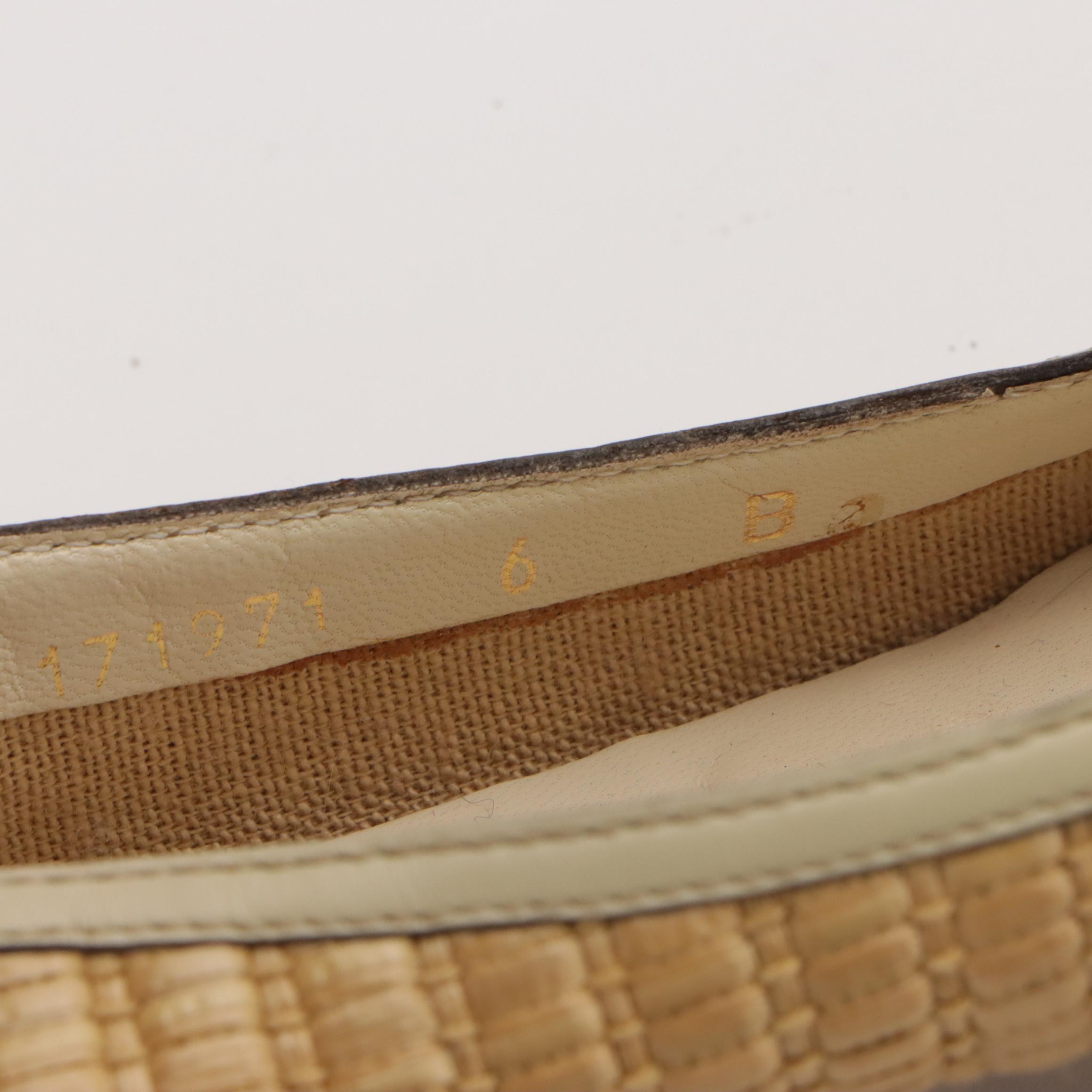 Gucci Bamboo Horsebit Ballet Flats in Woven Straw with Leather Trim