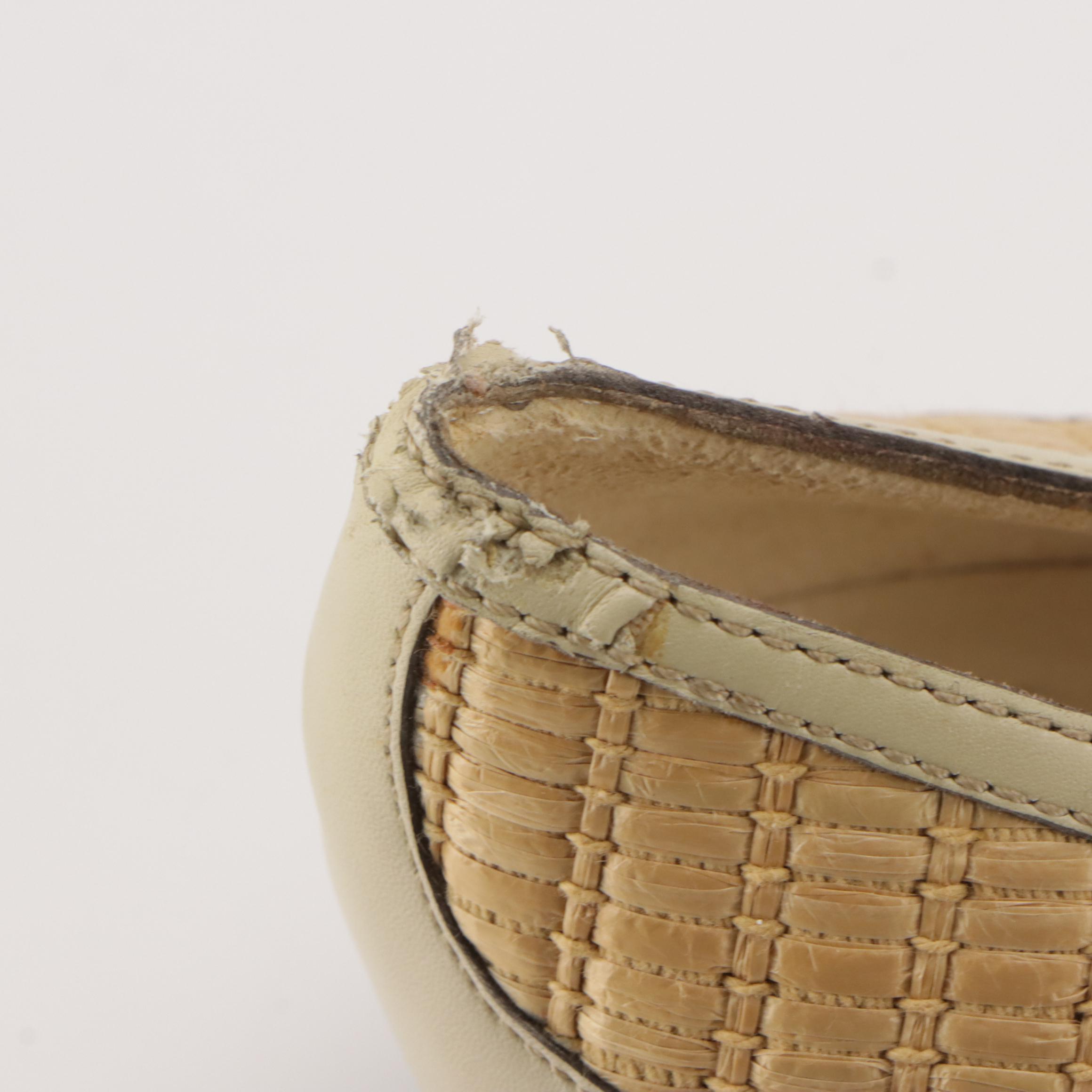 Gucci Bamboo Horsebit Ballet Flats in Woven Straw with Leather Trim