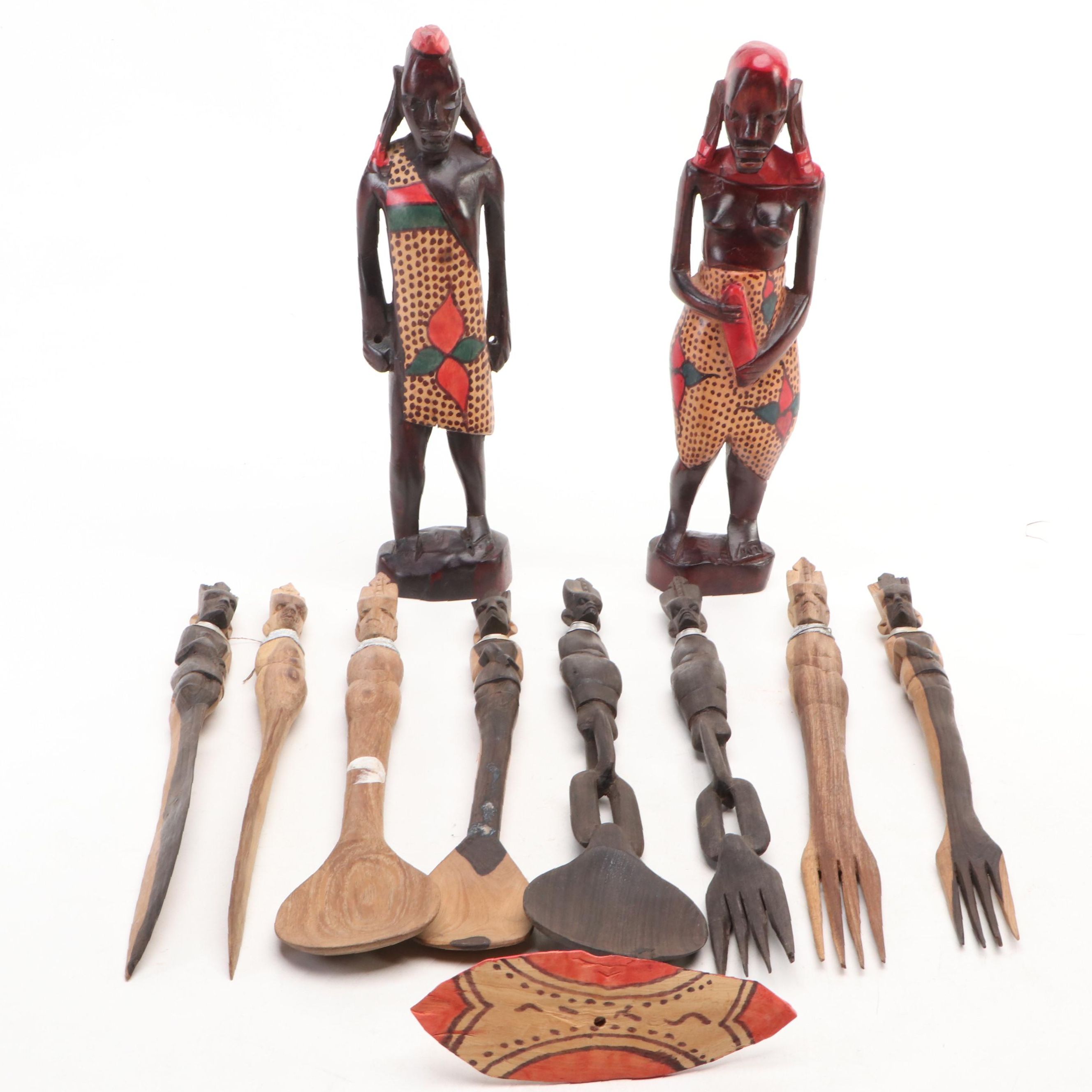 Besmo with Other East African Hand-Carved Wooden Kitchen Utensils and Figurines