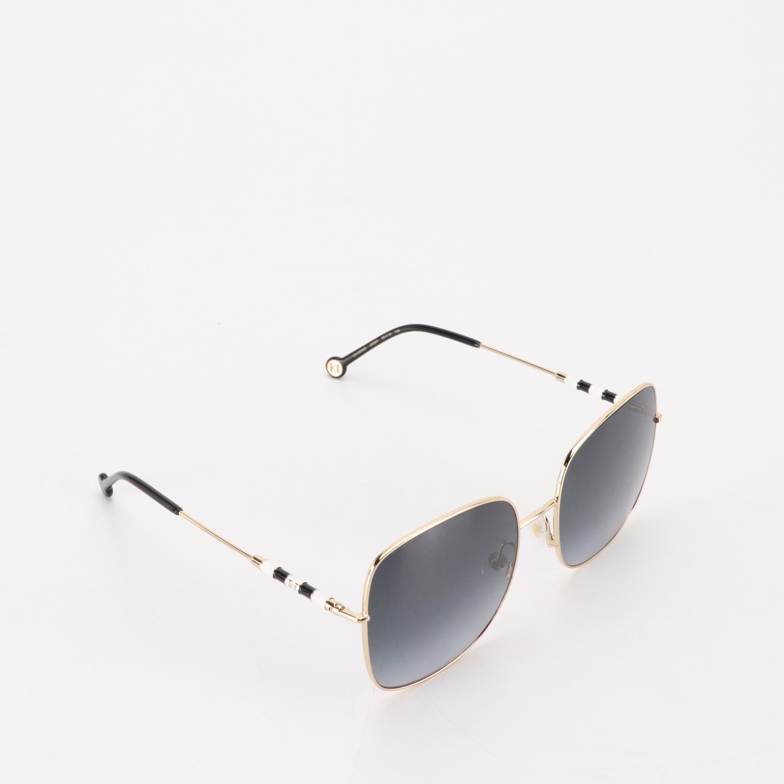 Carolina Herrera Black and White Accented Oversize Square Sunglasses W/ Case