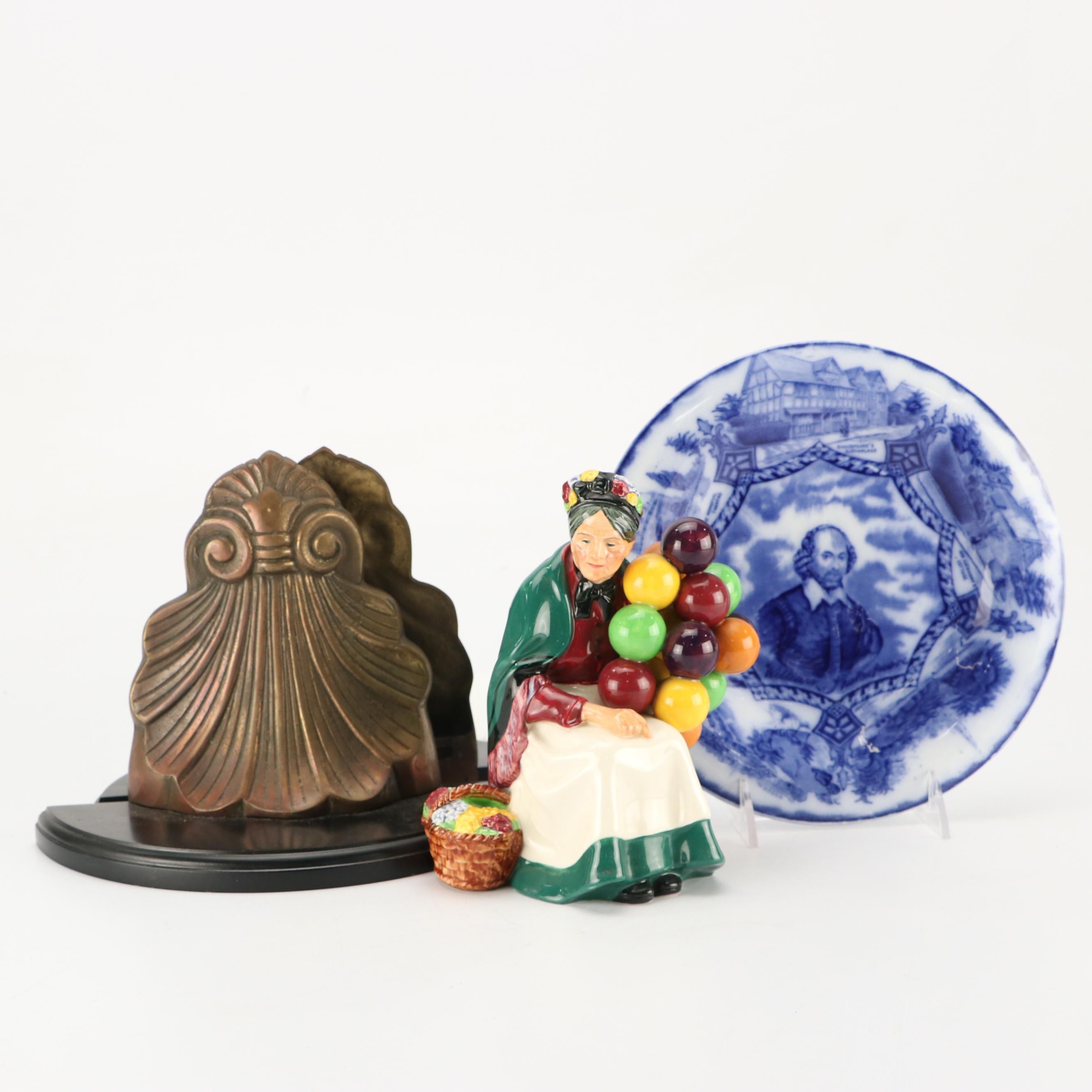Royal Doulton "The Old Balloon Seller" with Shakespeare Plate and Sconce Shelves