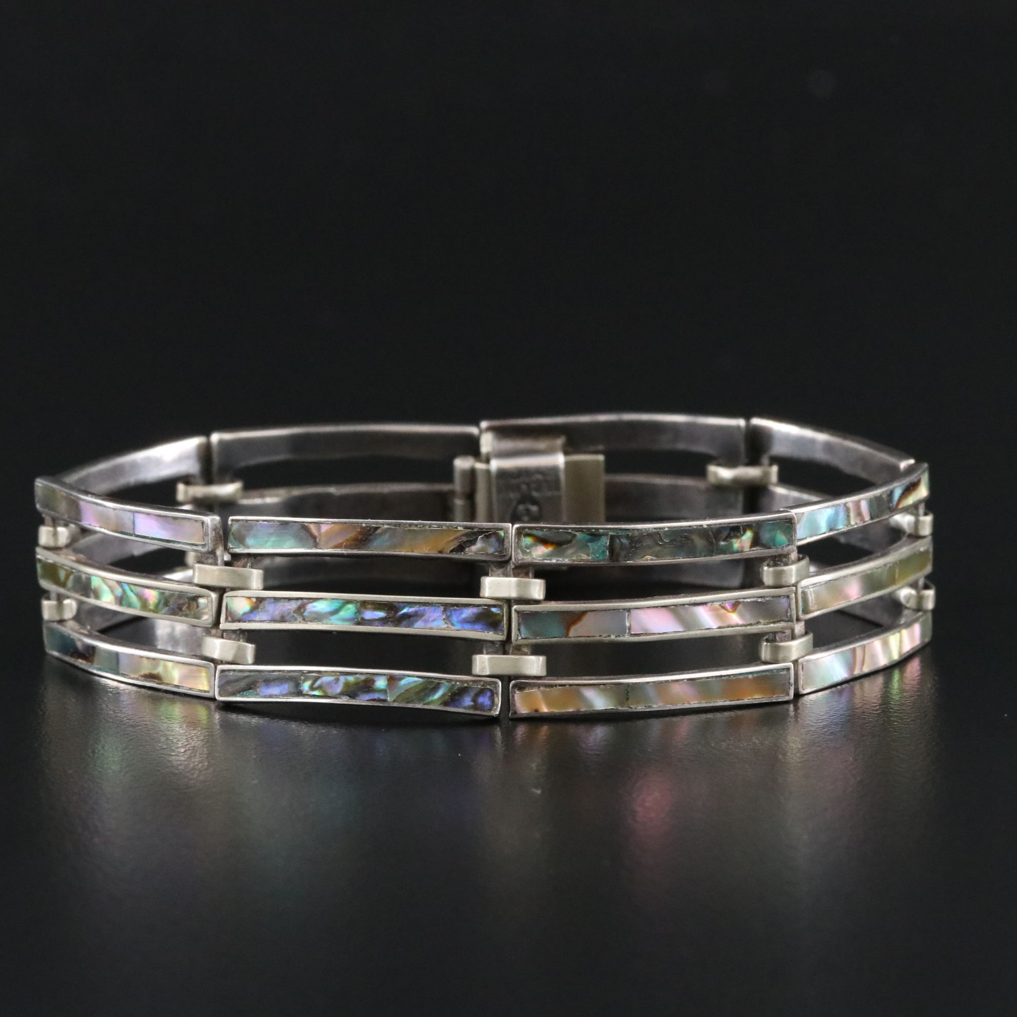 Taxco Mexican Sterling Abalone Inlay Bracelet