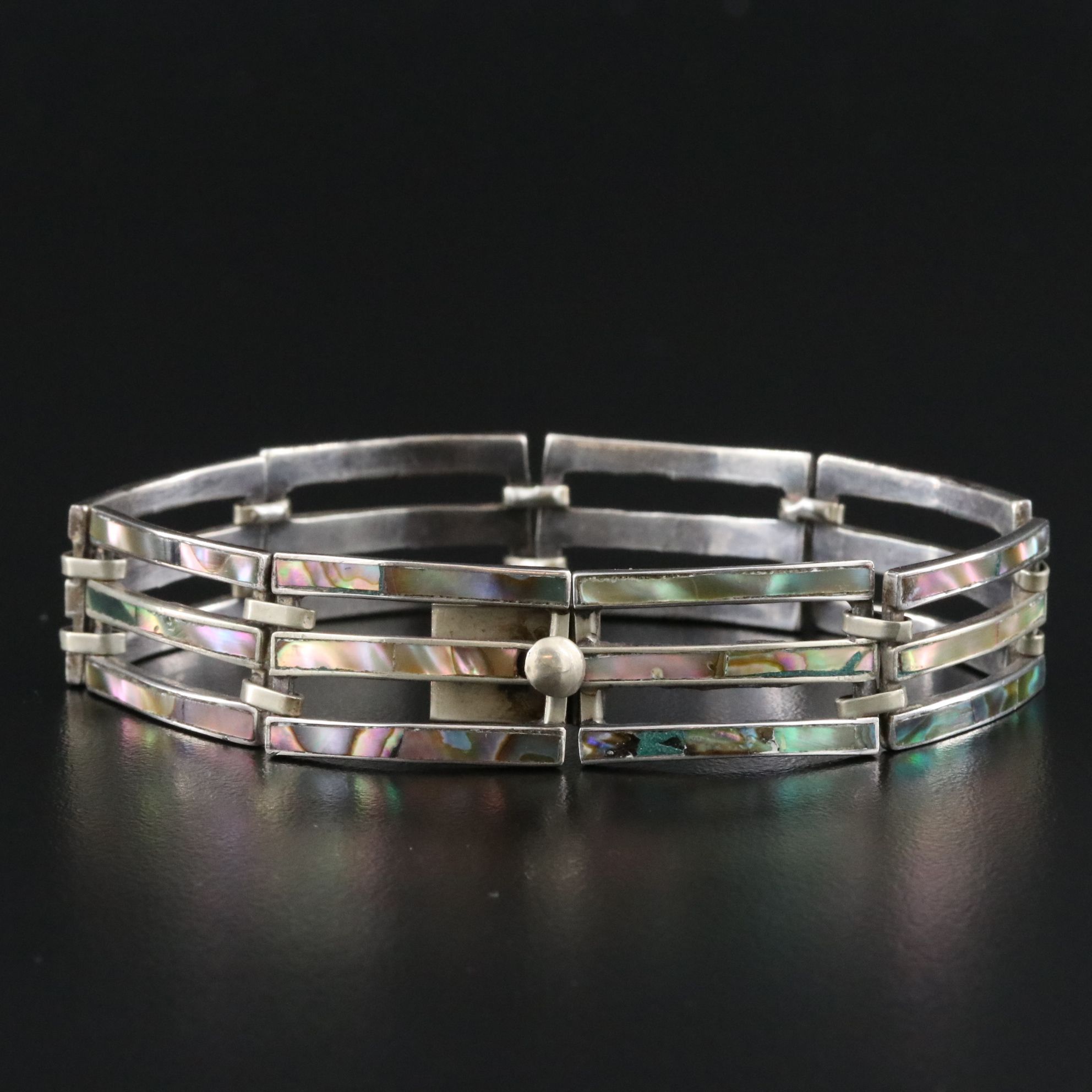 Taxco Mexican Sterling Abalone Inlay Bracelet