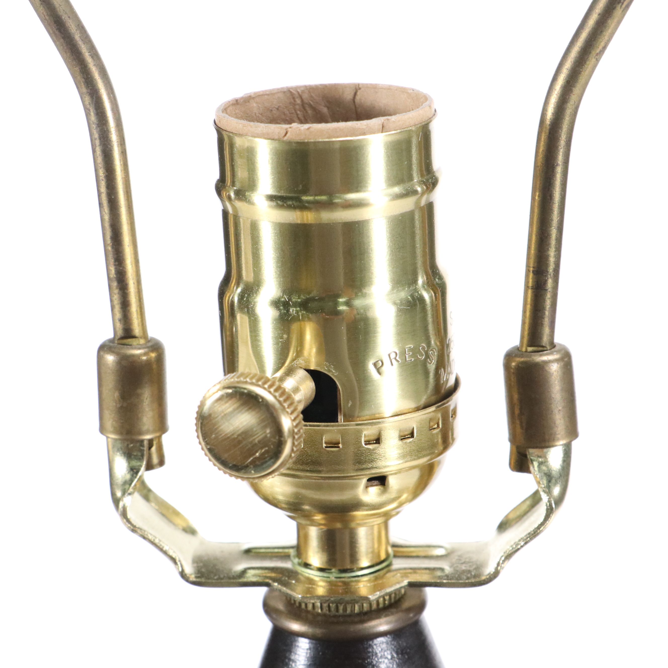 Chinese Porcelain Hu Vase Lamp with Pomegranate Handles & Silk Shade