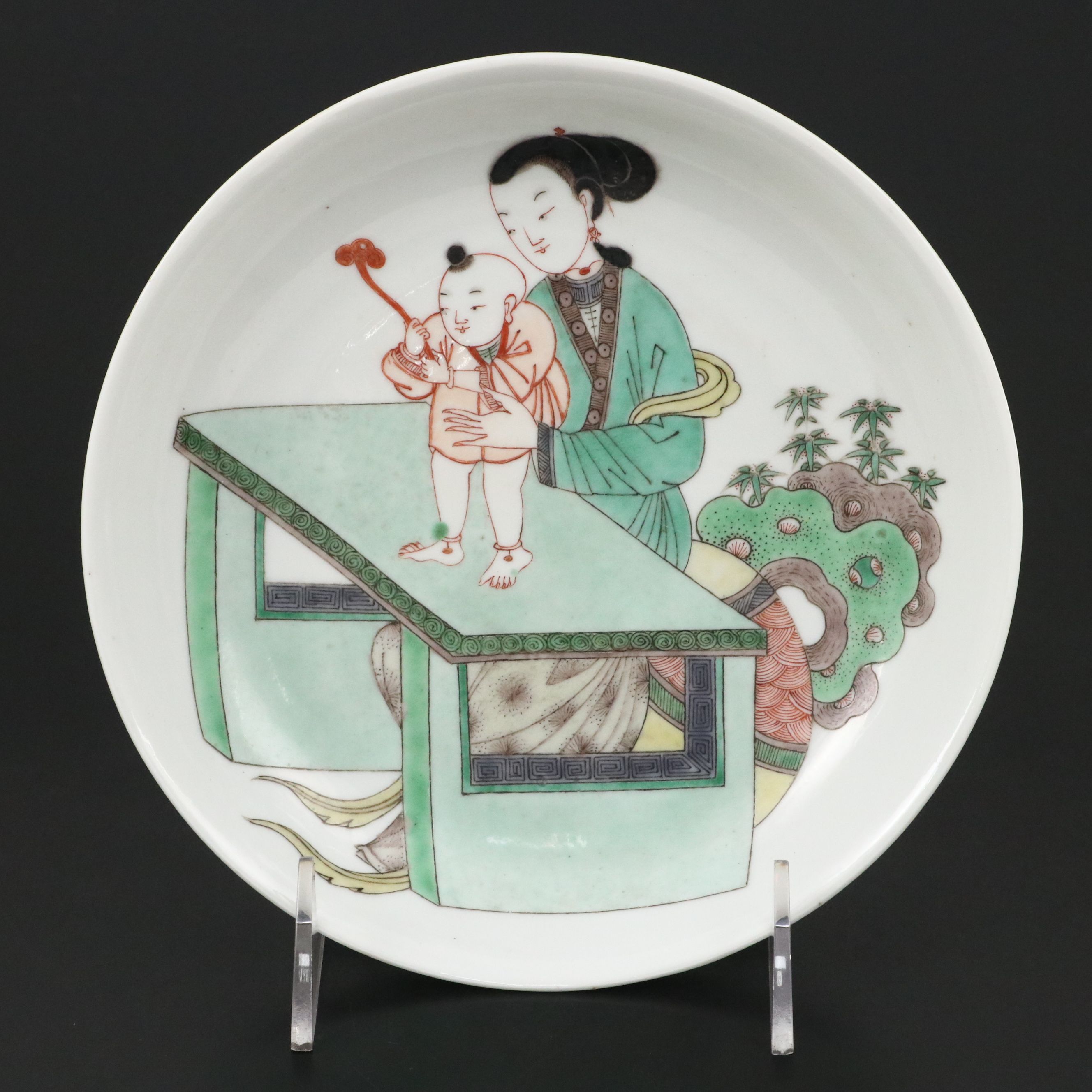 Chinese Kangxi Period Famille Verte Mother and Child Porcelain Bowl