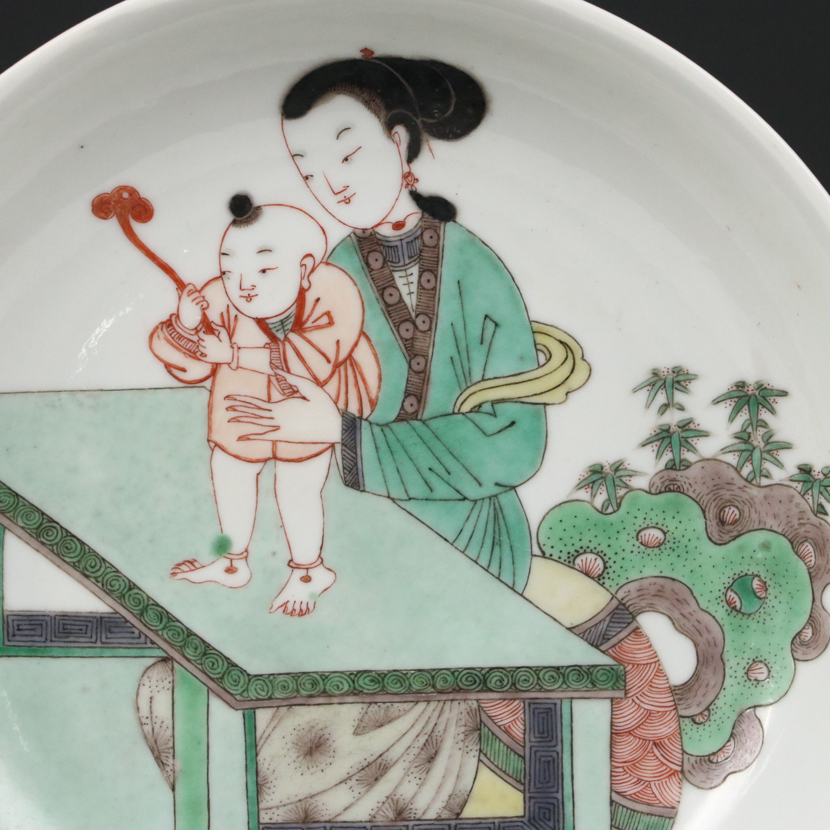 Chinese Kangxi Period Famille Verte Mother and Child Porcelain Bowl