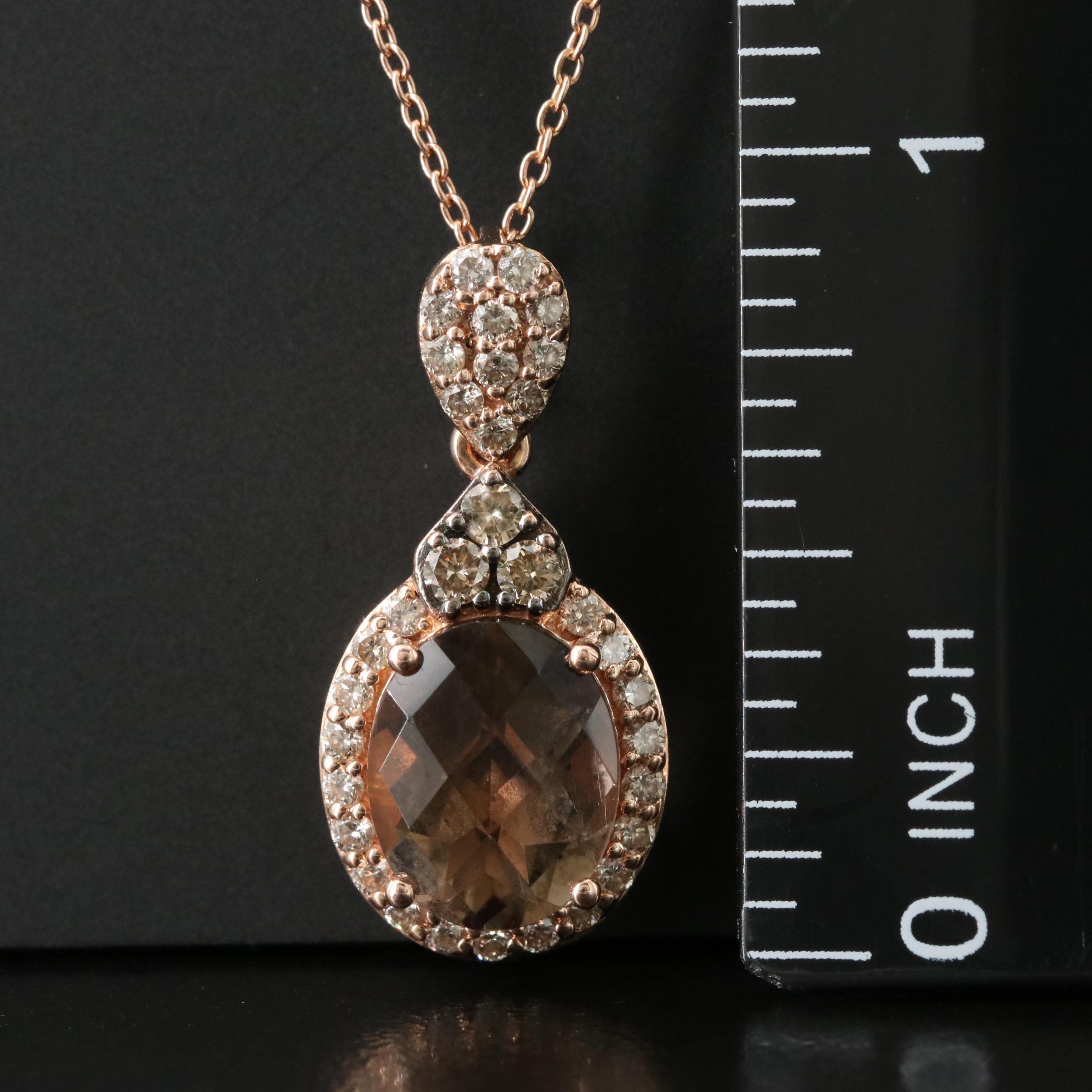 Le Vian 14K Rose Gold Smoky Quartz and Diamond Pendant Necklace