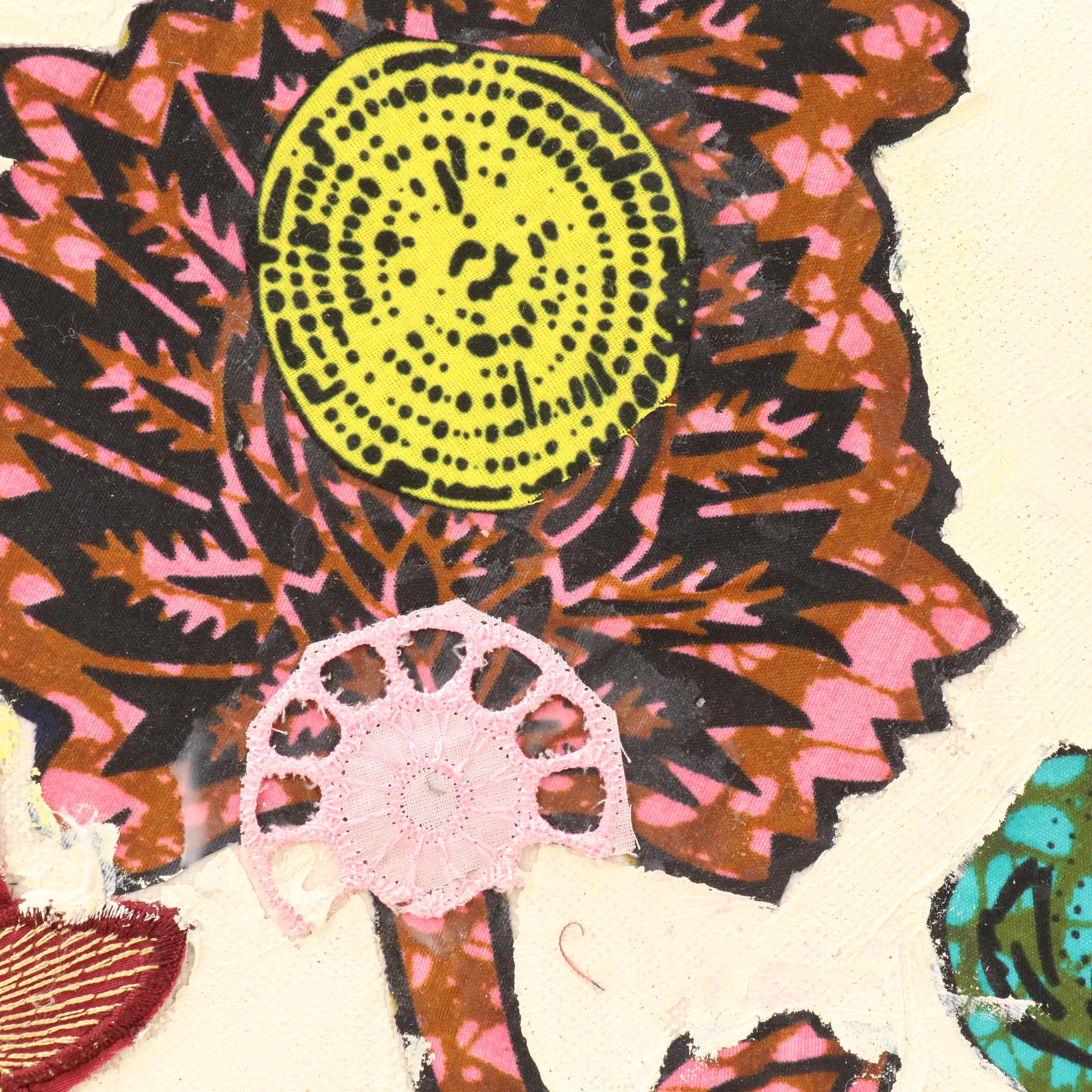 Bayo Ogundele Stylized Floral Still Life Mixed Media Collage "Flower, 2025