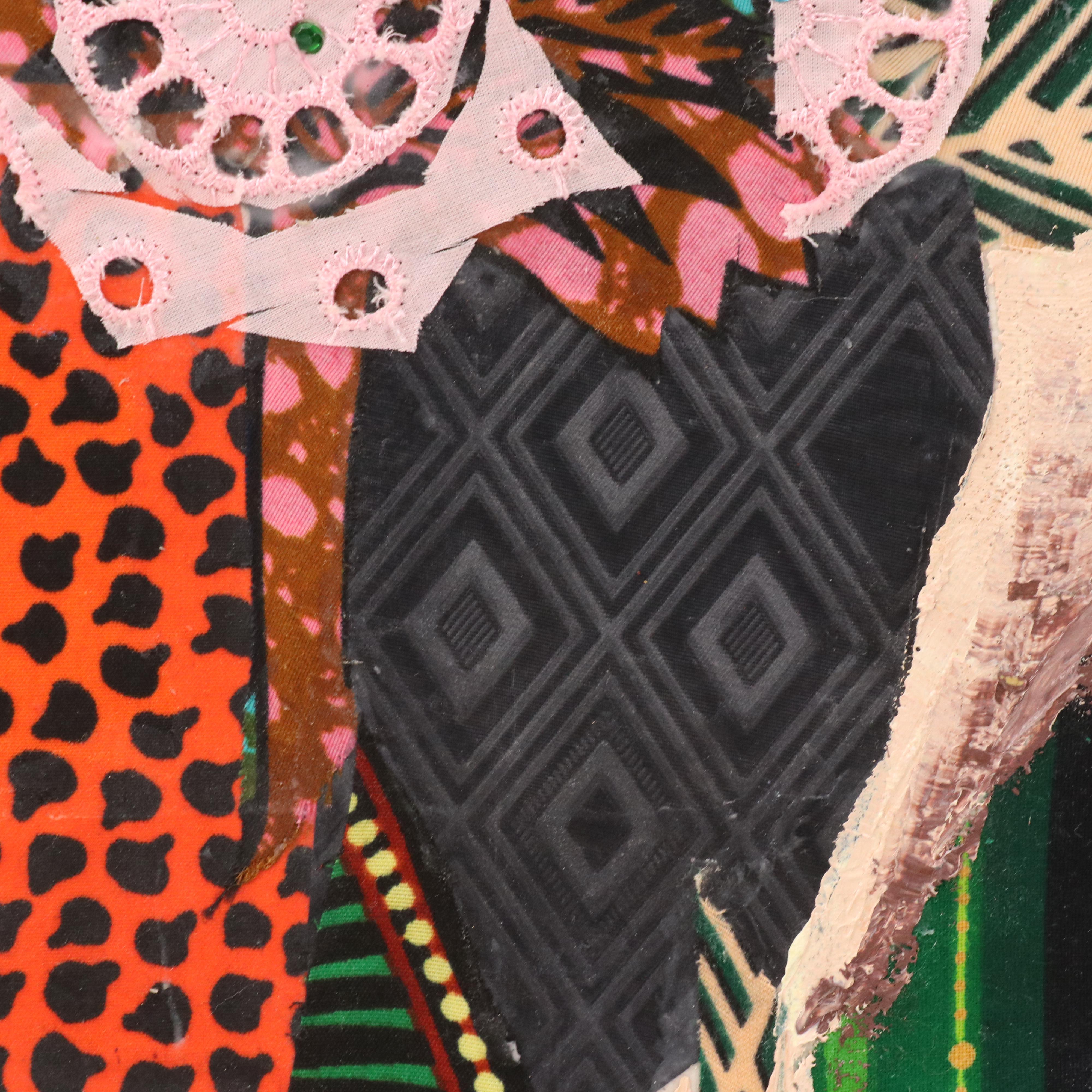 Bayo Ogundele Stylized Floral Still Life Mixed Media Collage "Flower, 2025