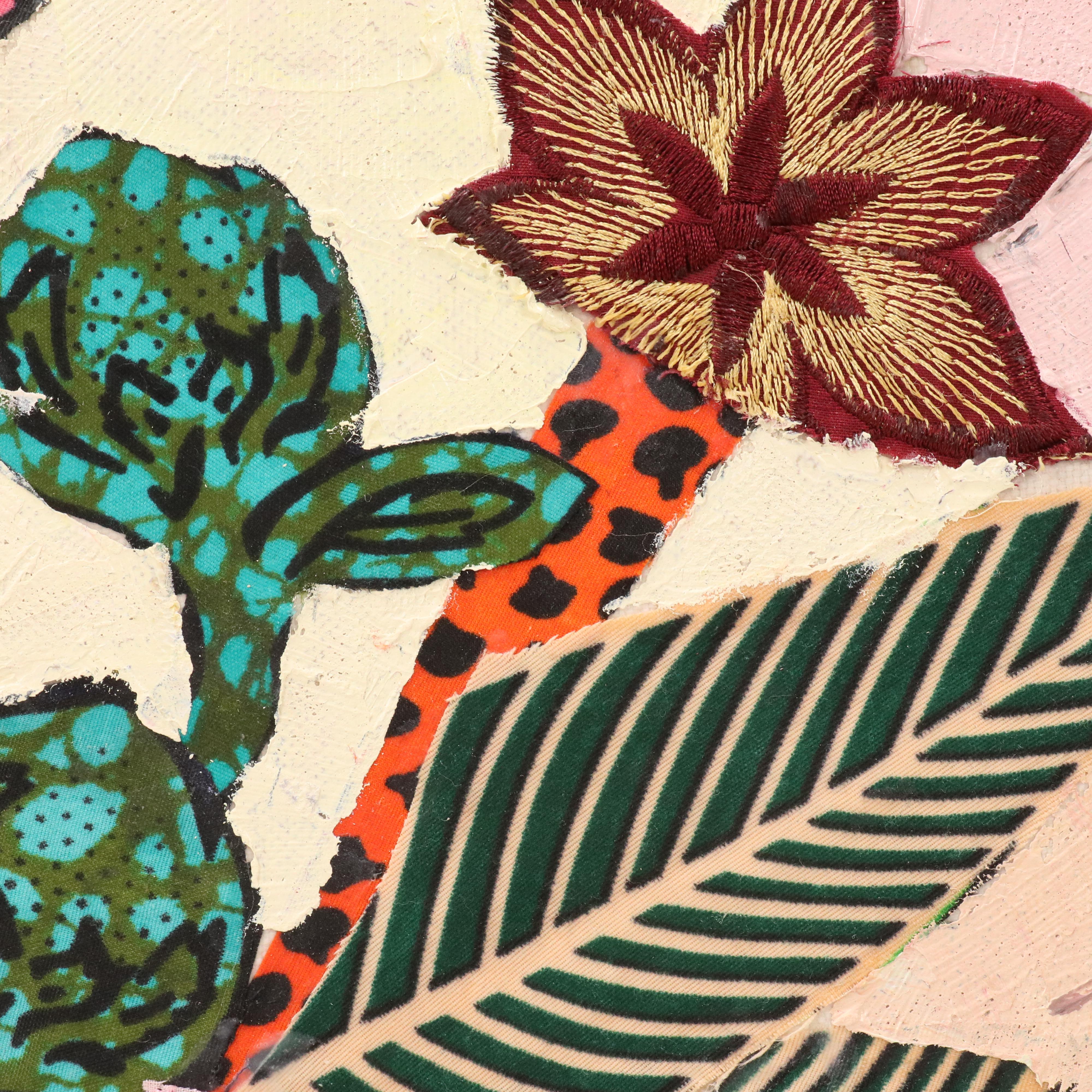 Bayo Ogundele Stylized Floral Still Life Mixed Media Collage "Flower, 2025