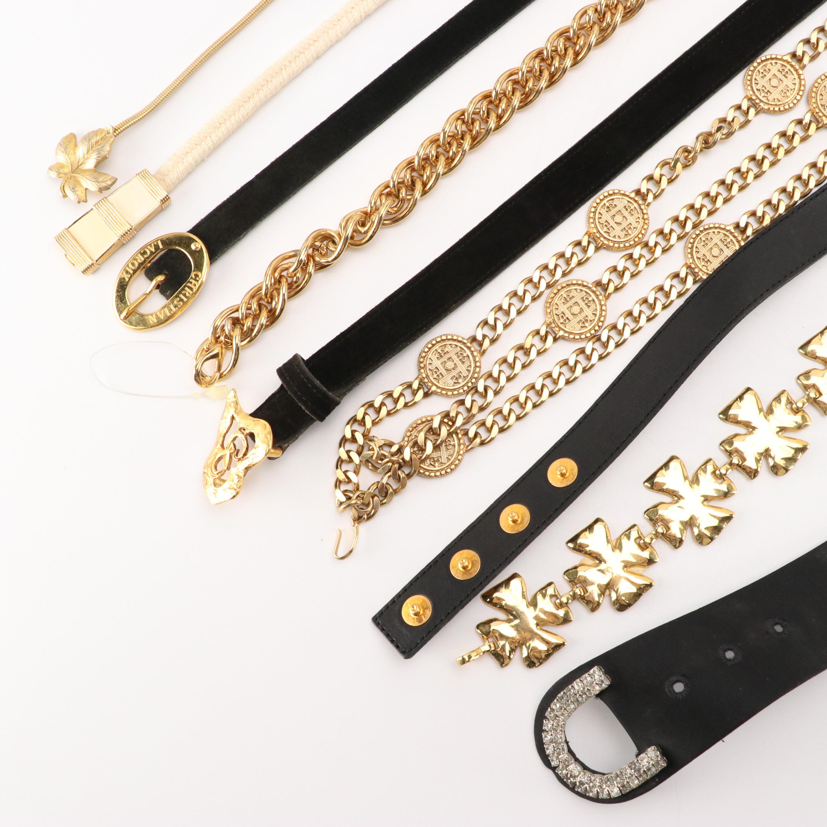 Christian Lacroix Black Leather Belts with Other Gold-Tone Chain Belts