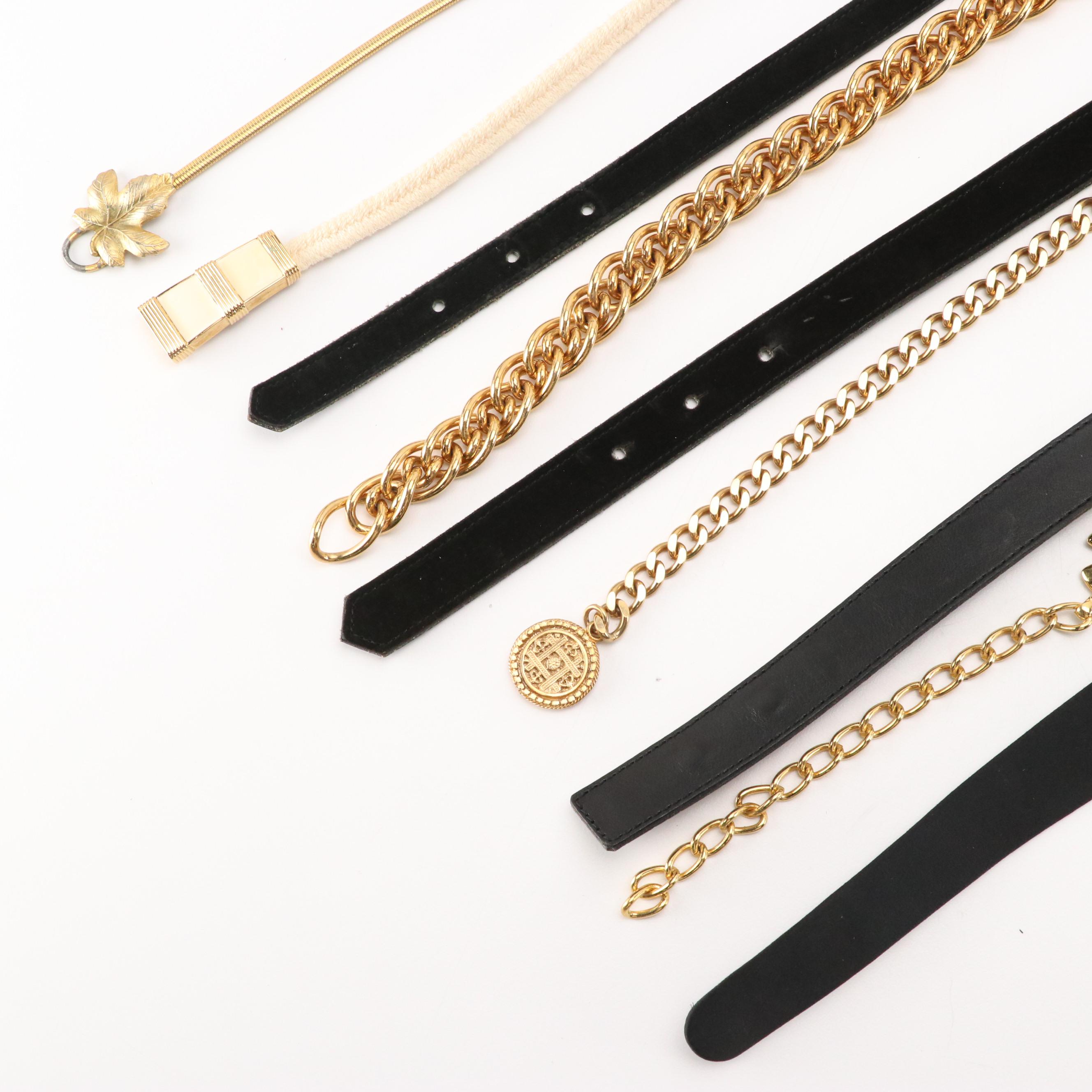 Christian Lacroix Black Leather Belts with Other Gold-Tone Chain Belts