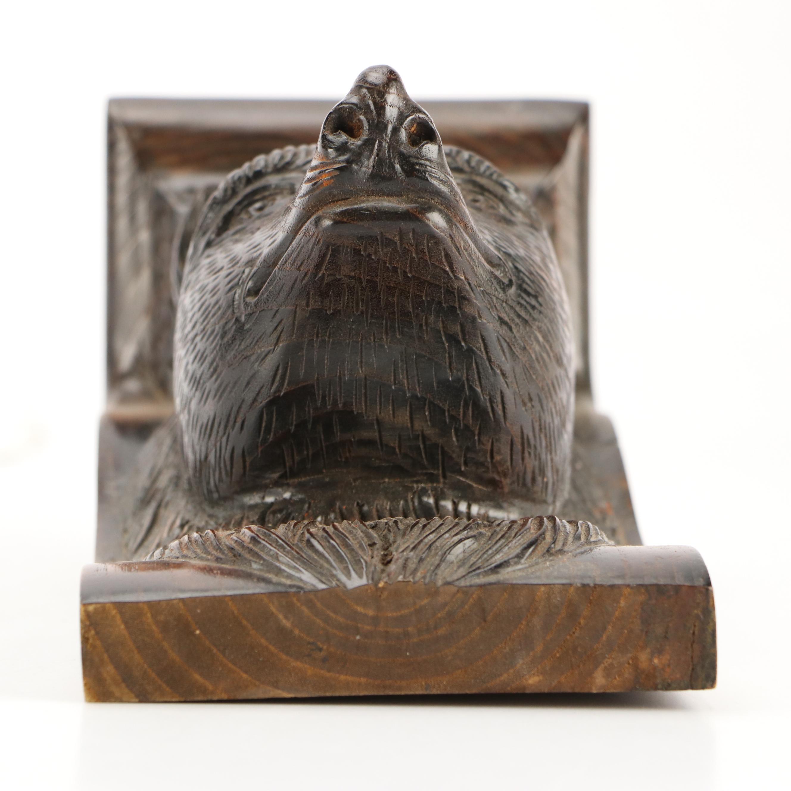 Black Forest Style Hand-Carved Wooden Wolf Head Corbel Shelf