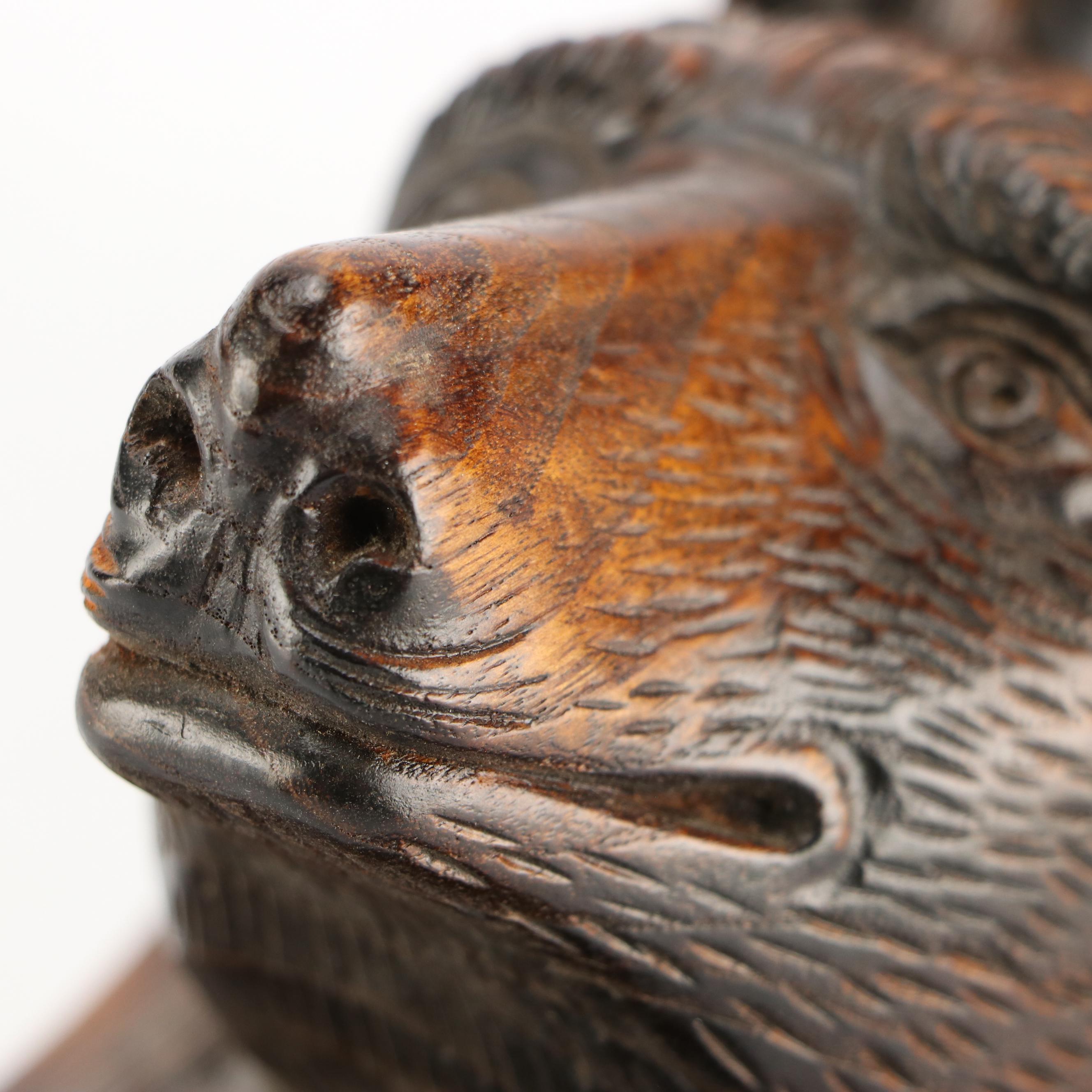 Black Forest Style Hand-Carved Wooden Wolf Head Corbel Shelf