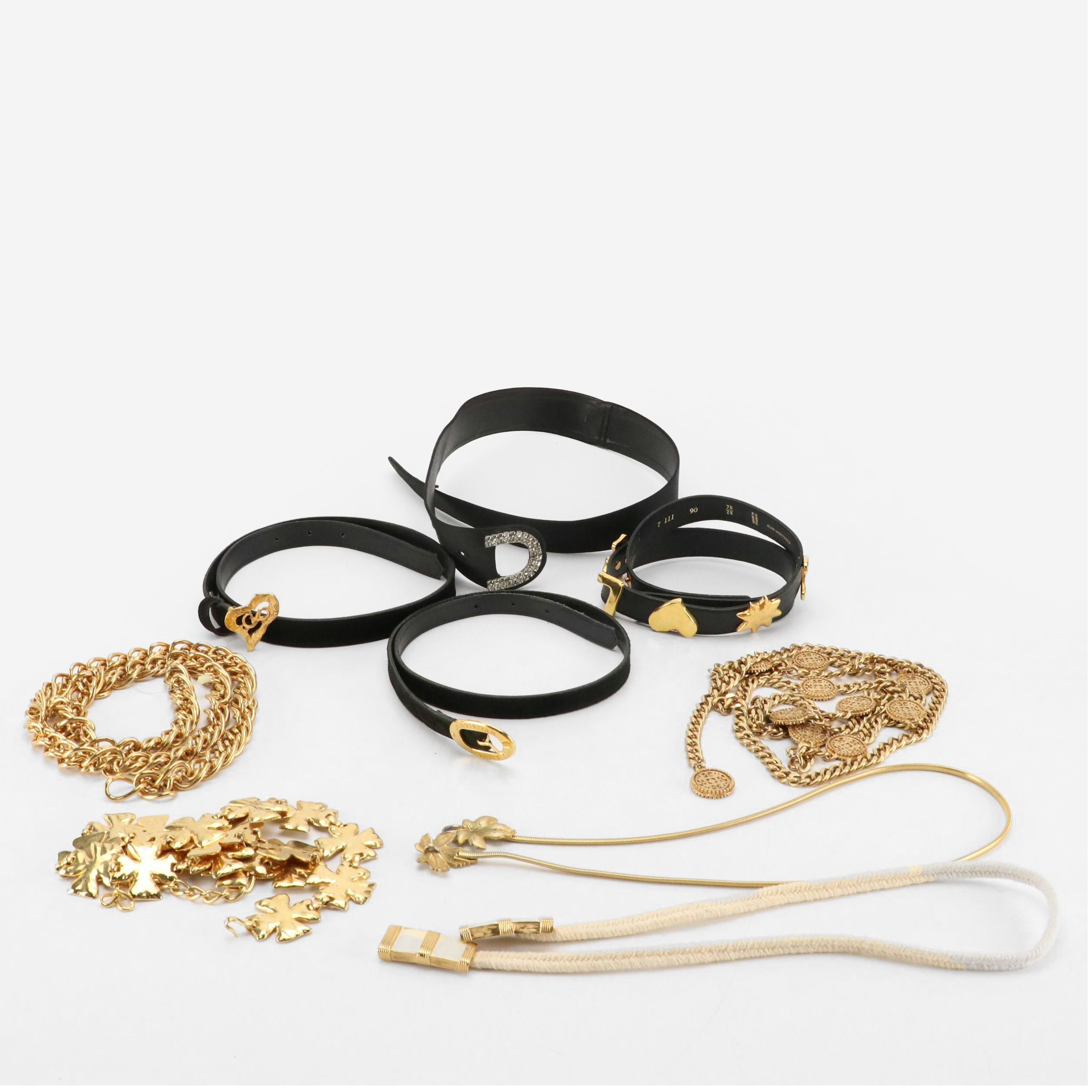 Christian Lacroix Black Leather Belts with Other Gold-Tone Chain Belts