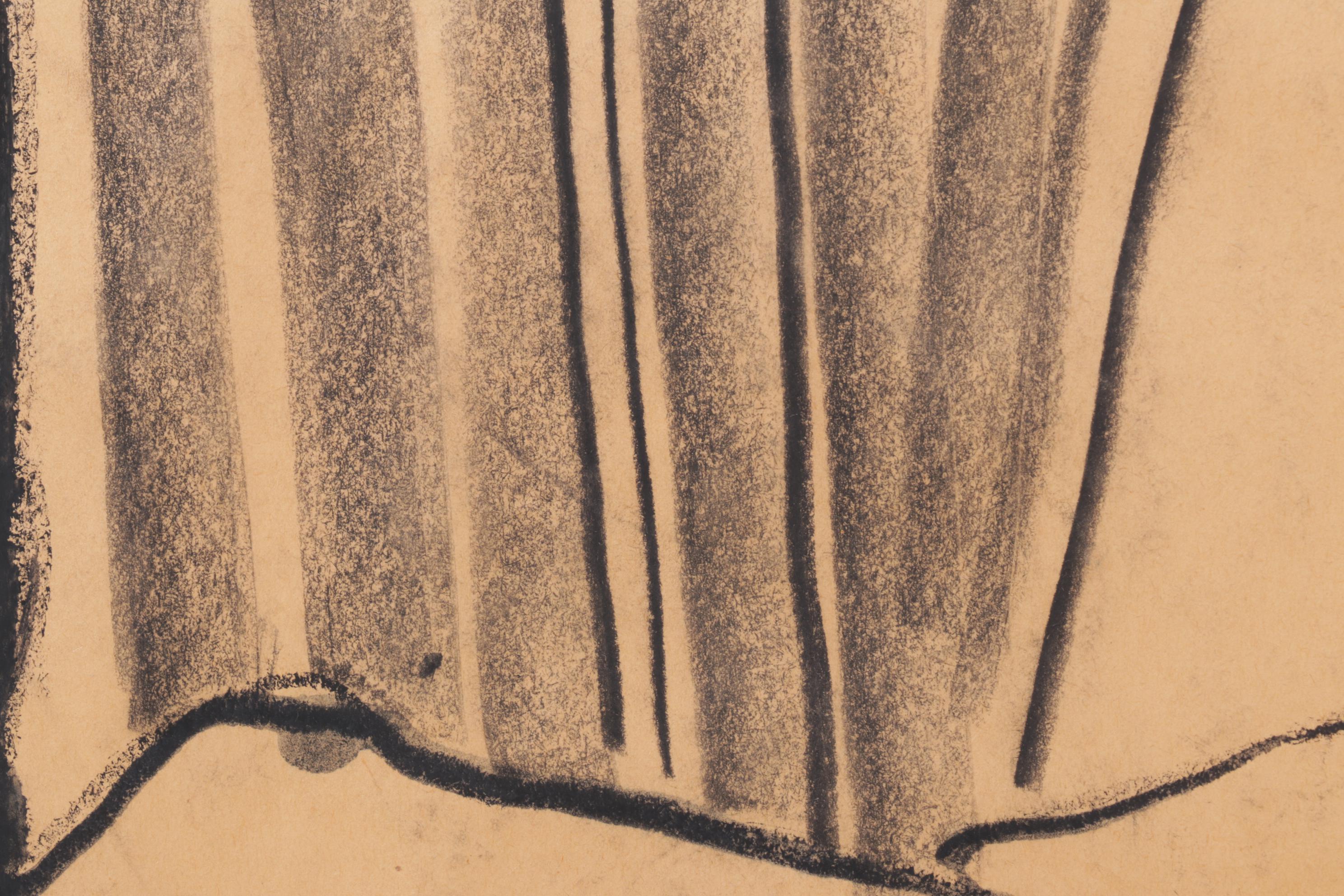 Abstract Gestural Figural Drawing of Resting Subject in Black Oil Pastel