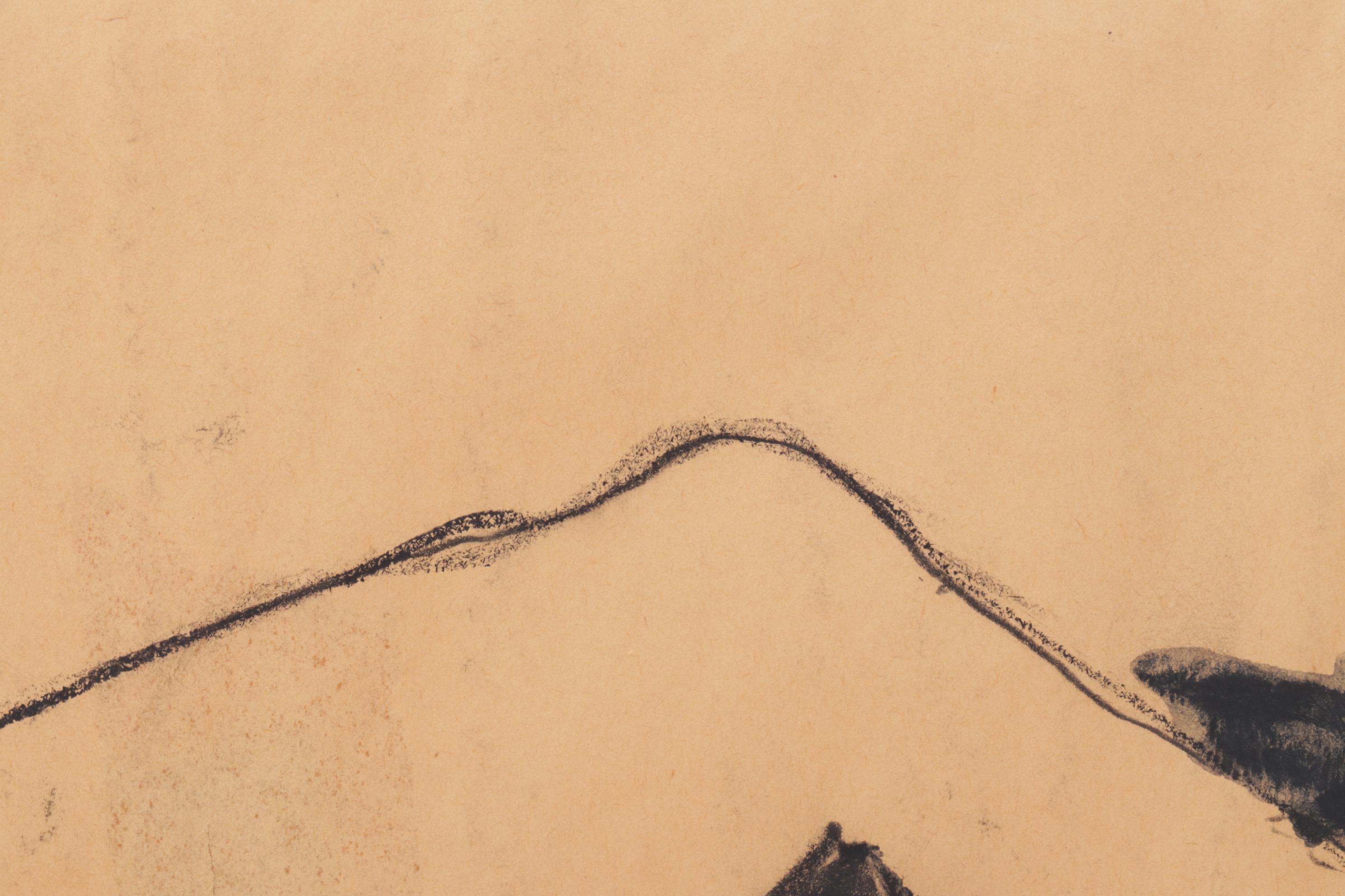 Abstract Gestural Figural Drawing of Resting Subject in Black Oil Pastel