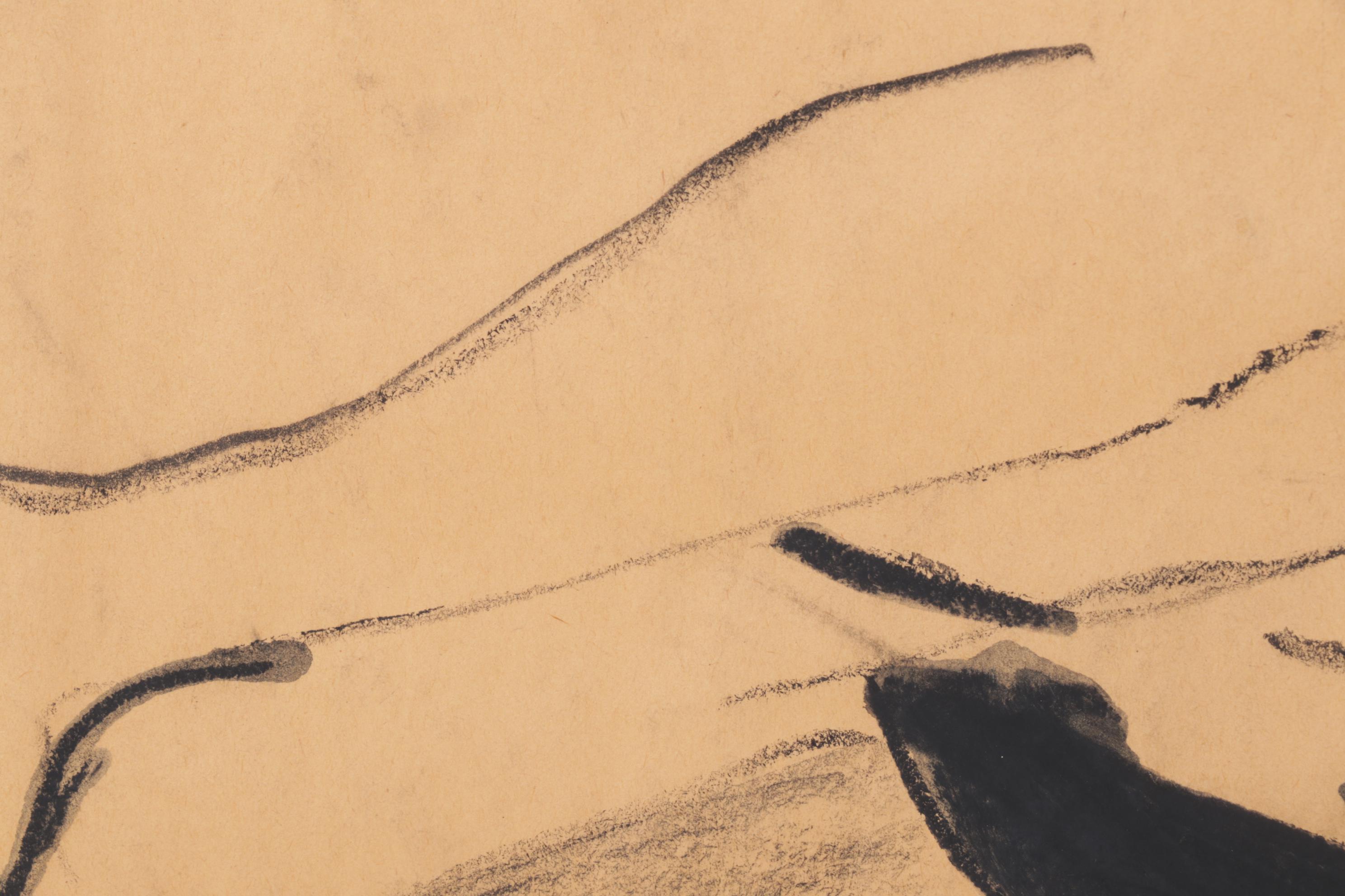 Abstract Gestural Figural Drawing of Resting Subject in Black Oil Pastel