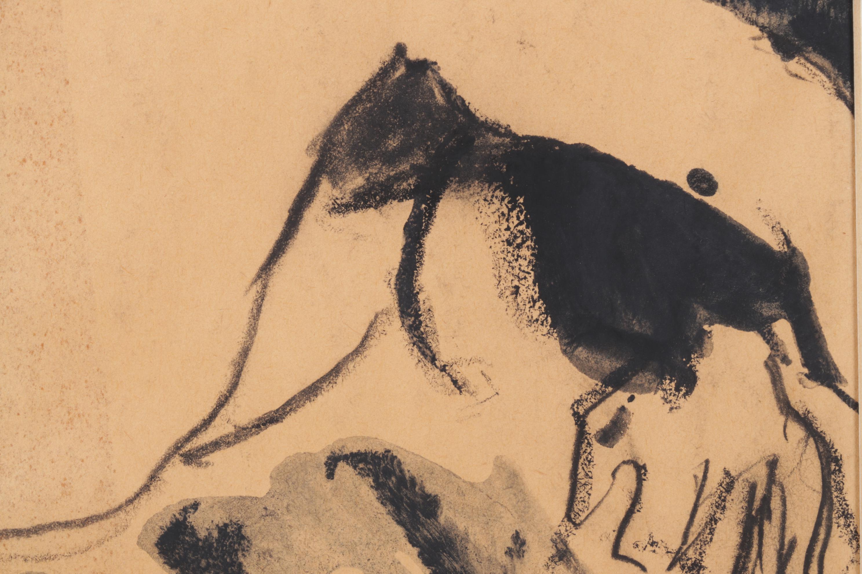 Abstract Gestural Figural Drawing of Resting Subject in Black Oil Pastel