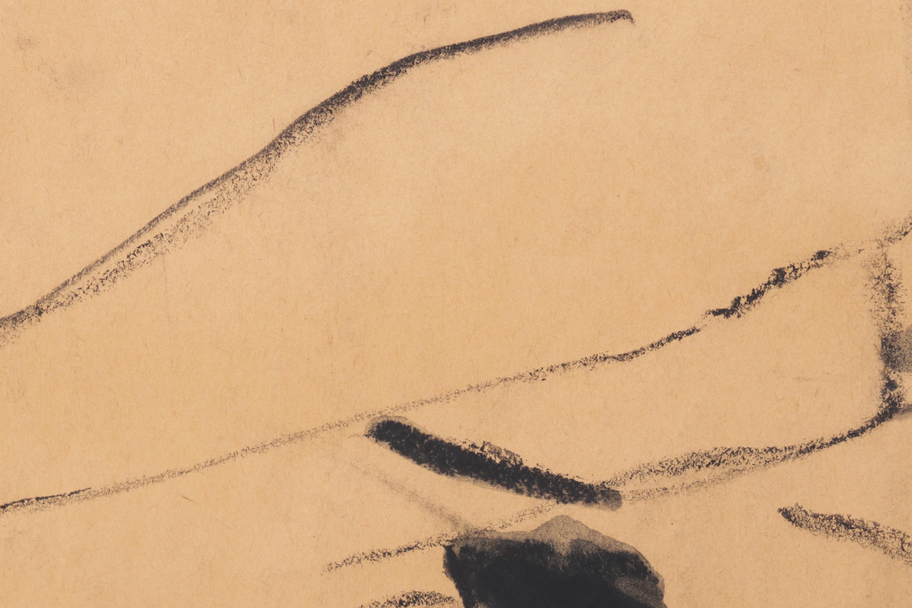 Abstract Gestural Figural Drawing of Resting Subject in Black Oil Pastel