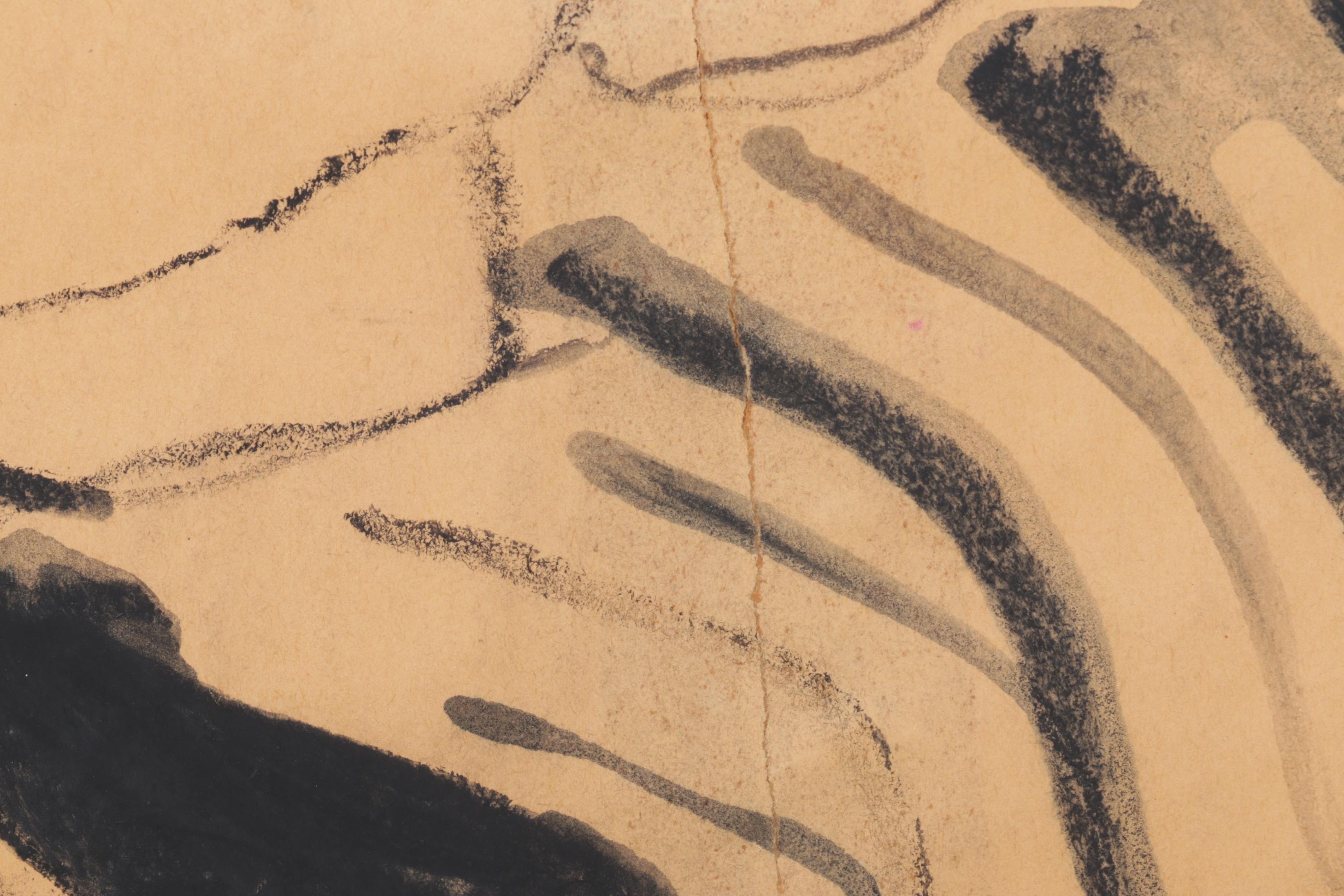 Abstract Gestural Figural Drawing of Resting Subject in Black Oil Pastel