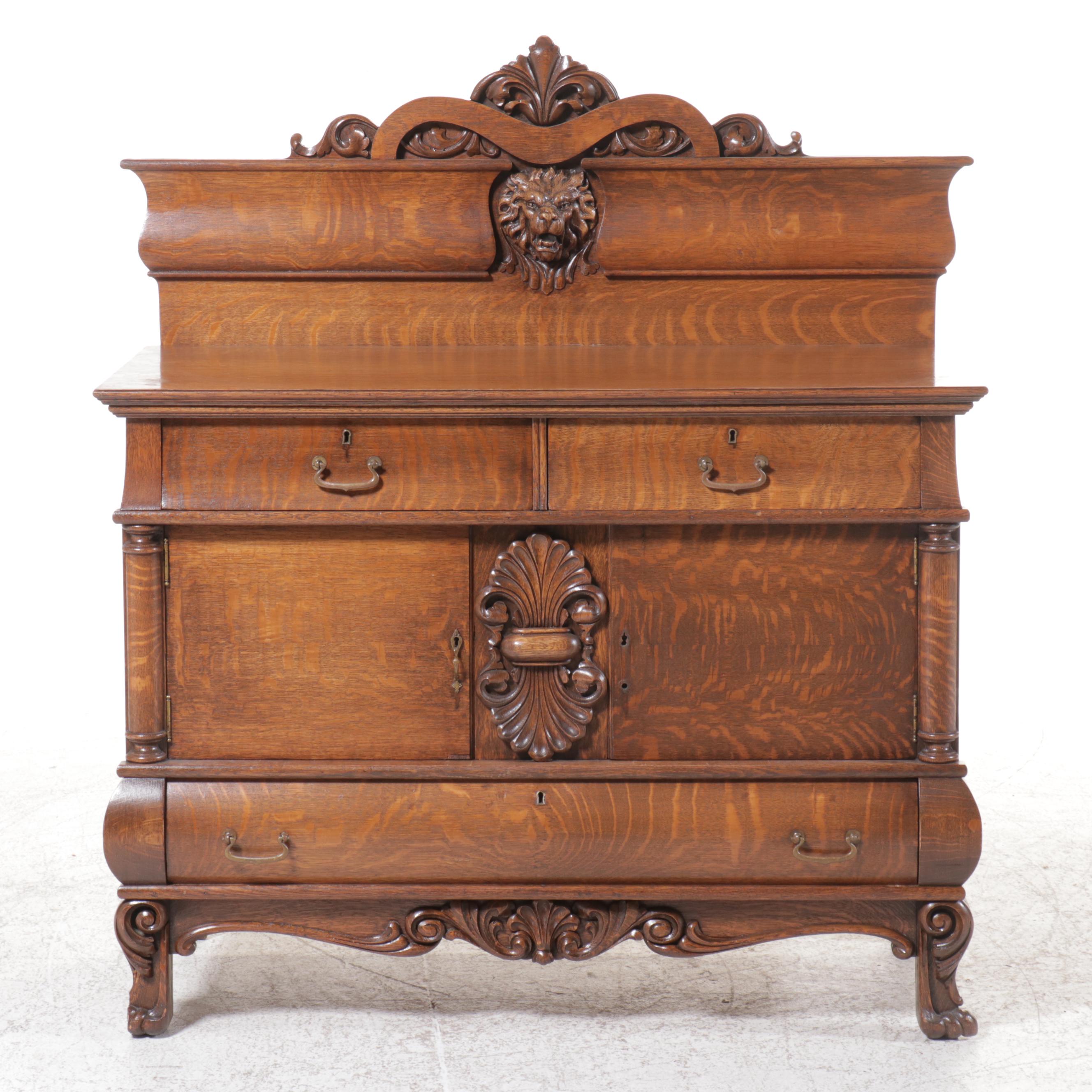 Victorian Carved Quarter Sawn Oak Buffet