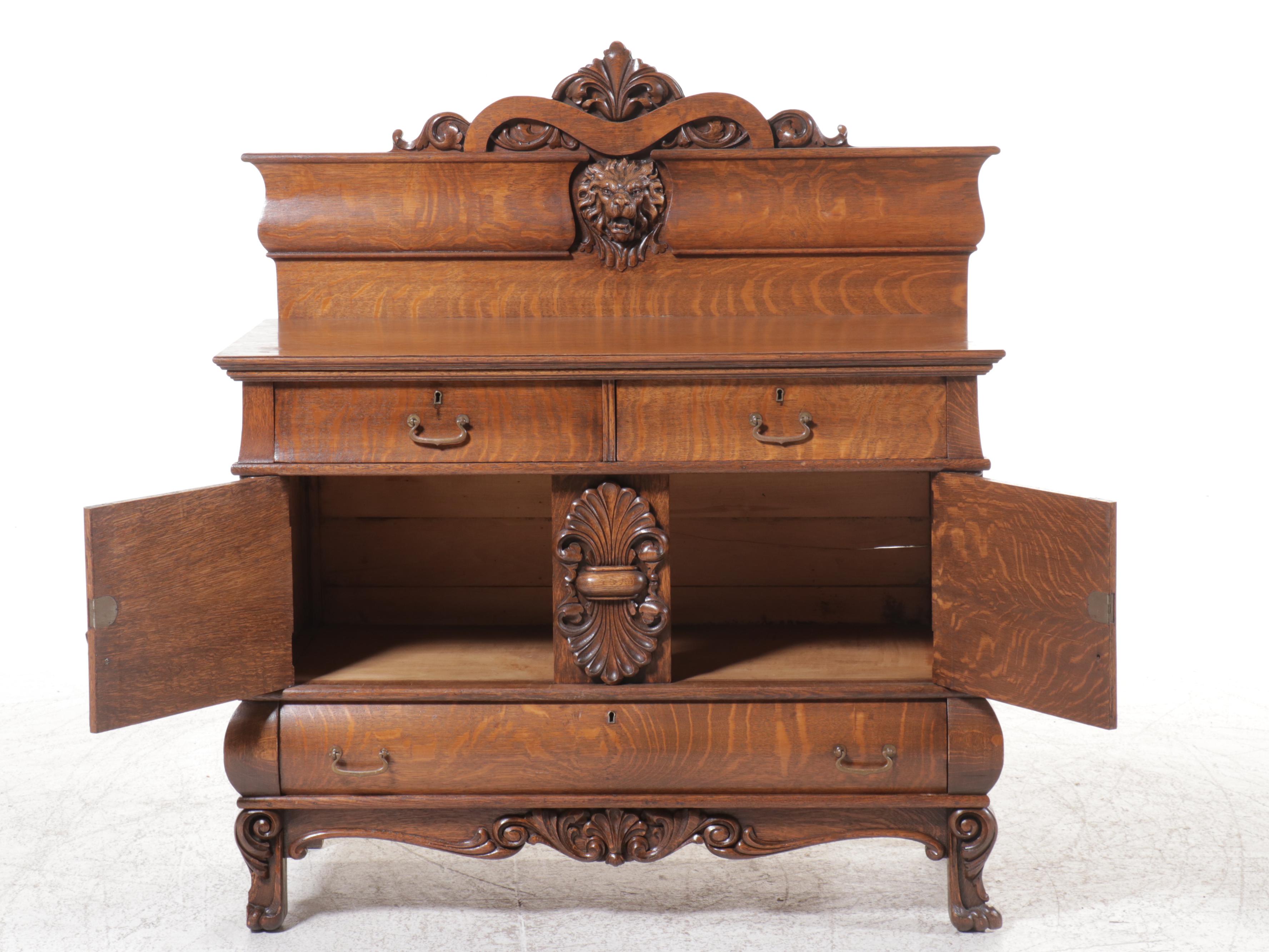 Victorian Carved Quarter Sawn Oak Buffet
