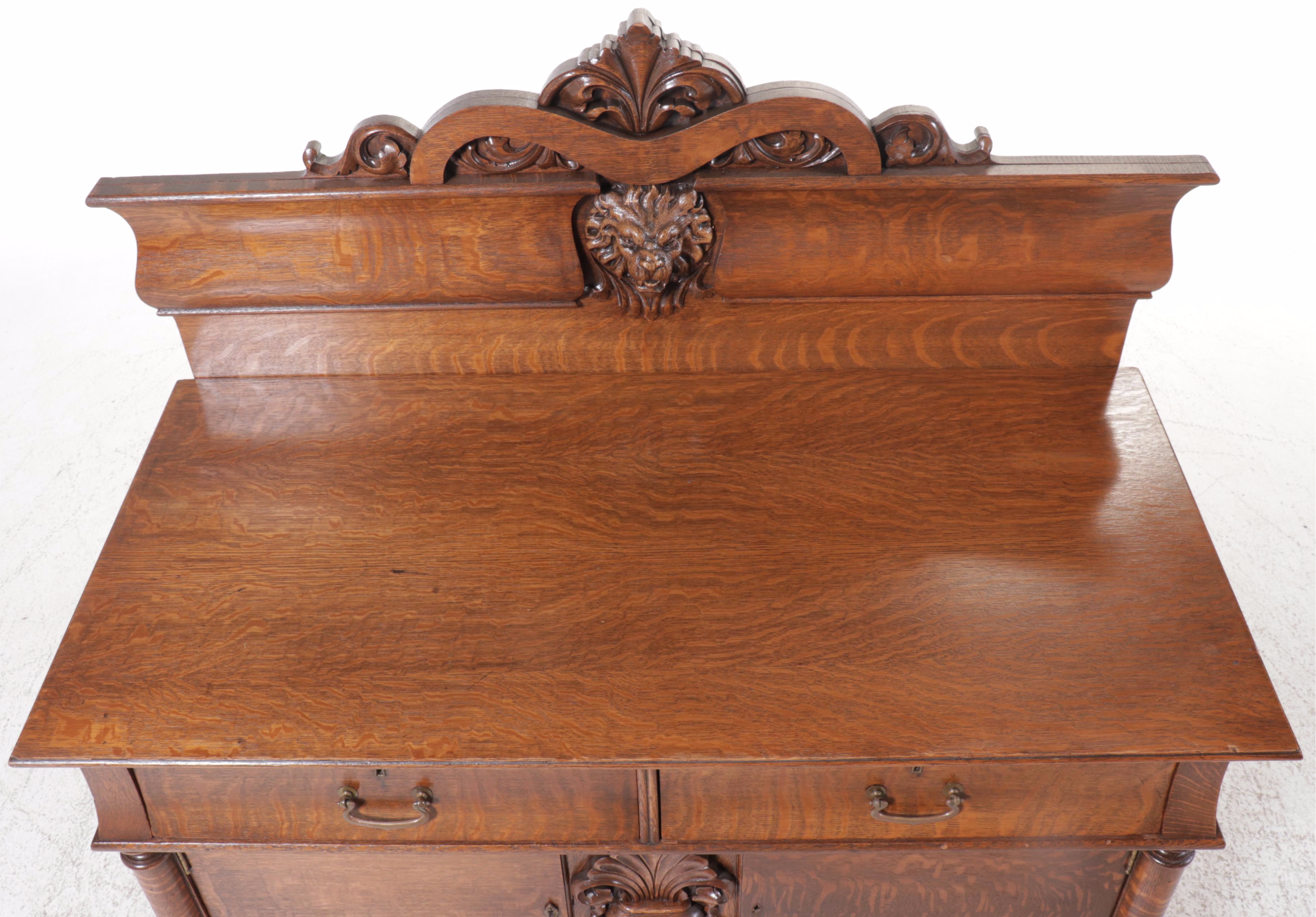 Victorian Carved Quarter Sawn Oak Buffet
