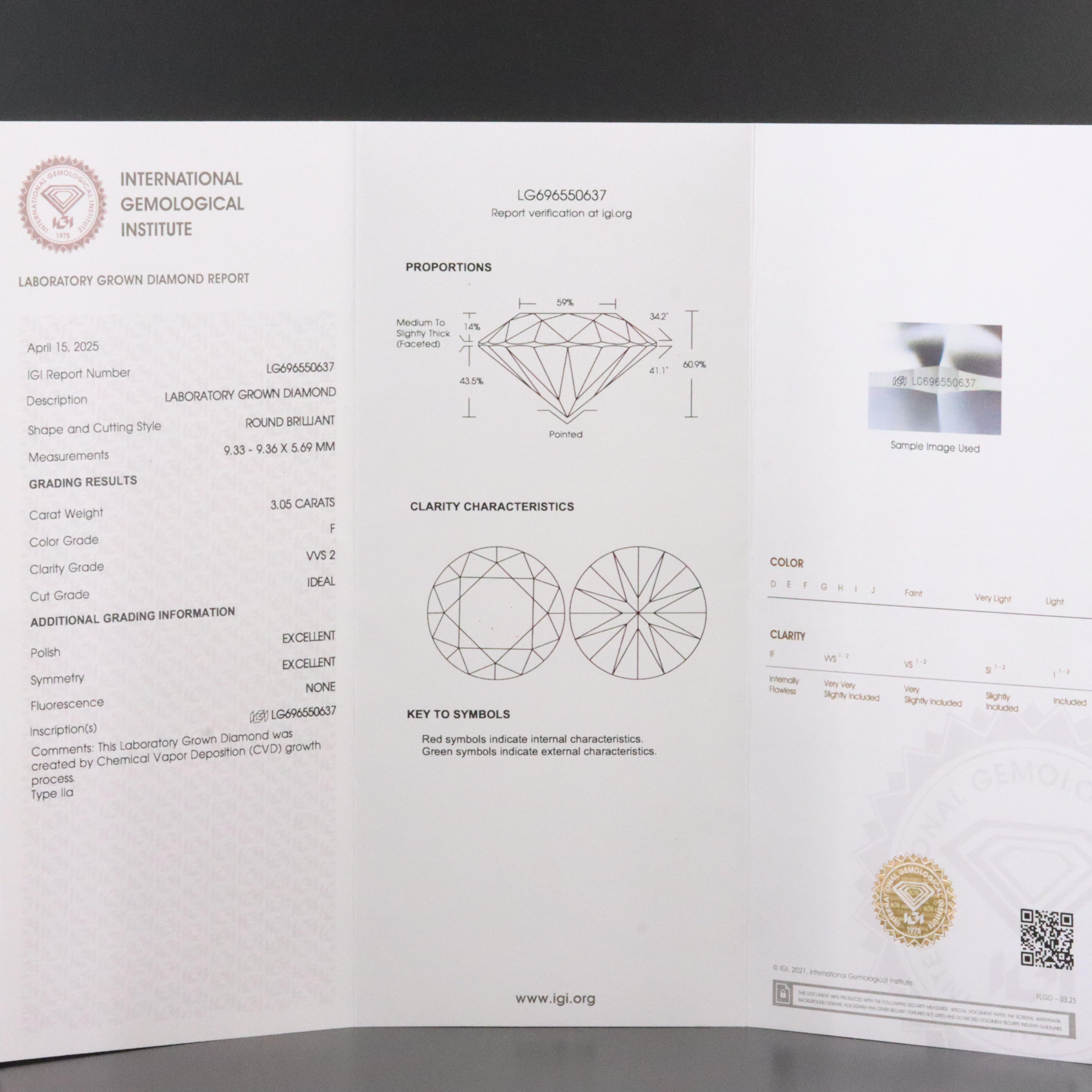 18K 3.05 CT Lab Grown Diamond Pendant with IGI Report