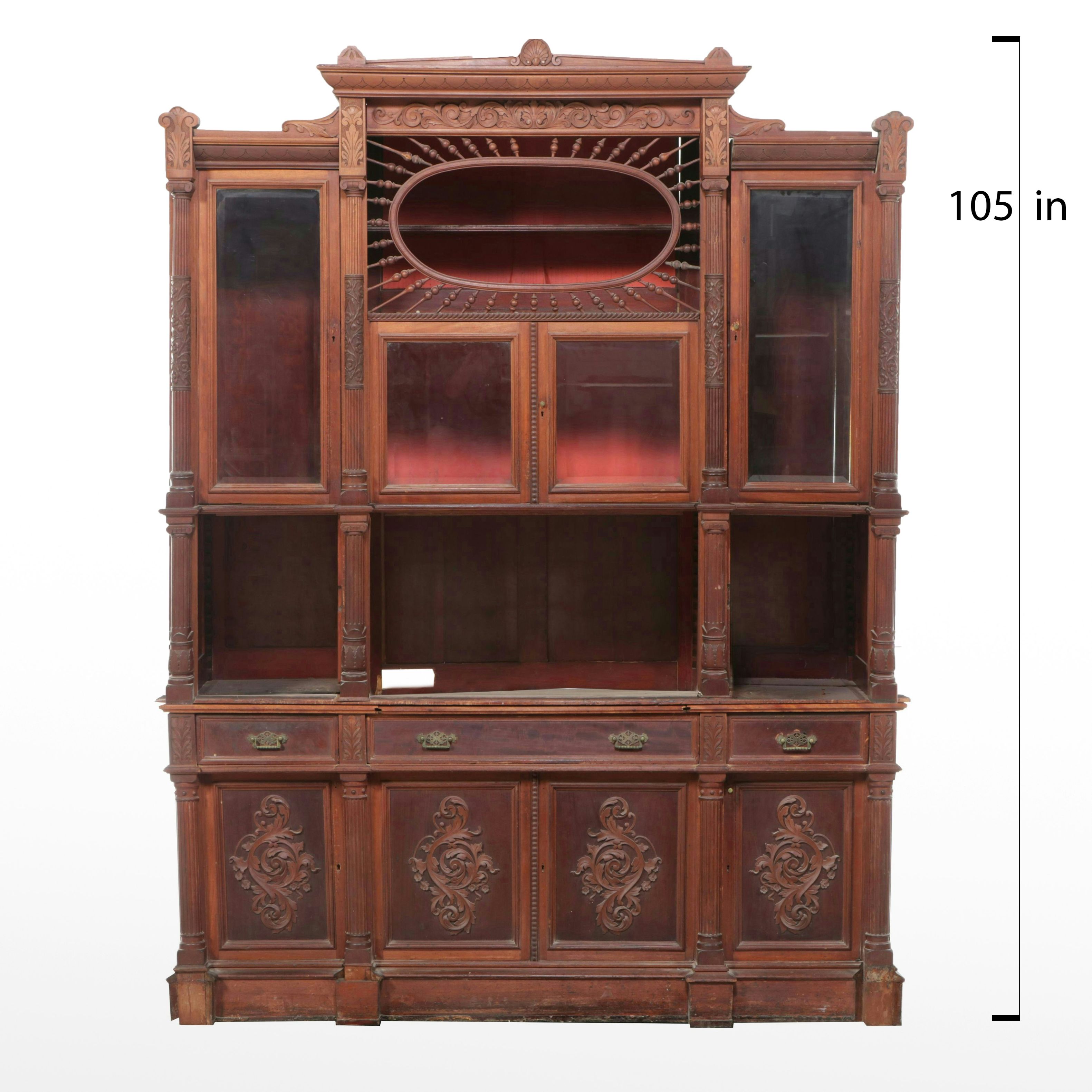 Victorian Aesthetic Movement Style Carved Wood Cabinet, Late 19th Century