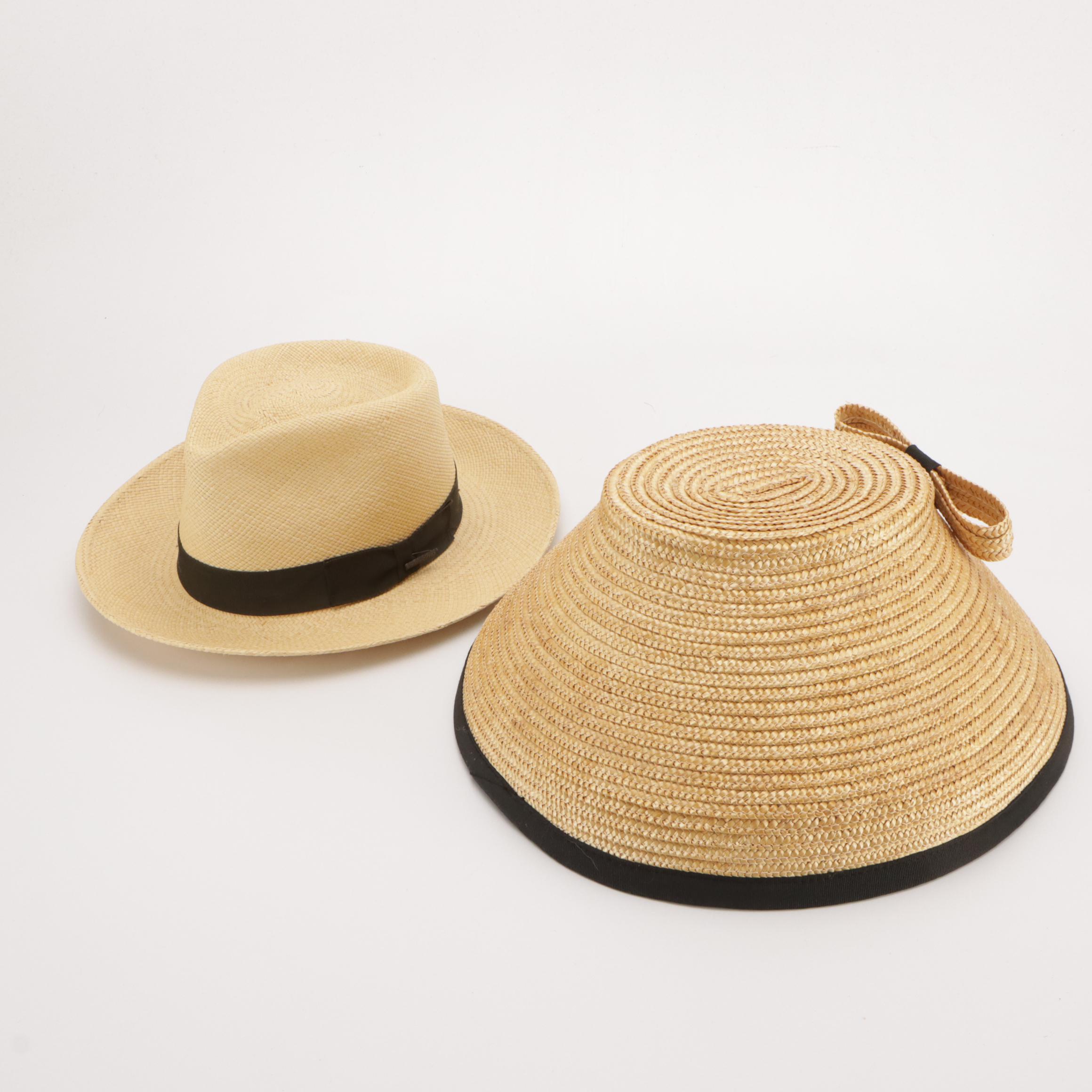 Willy's Paris Straw Mushroom Hat, Stetson Panama Straw Hat, and More w/Hat Box