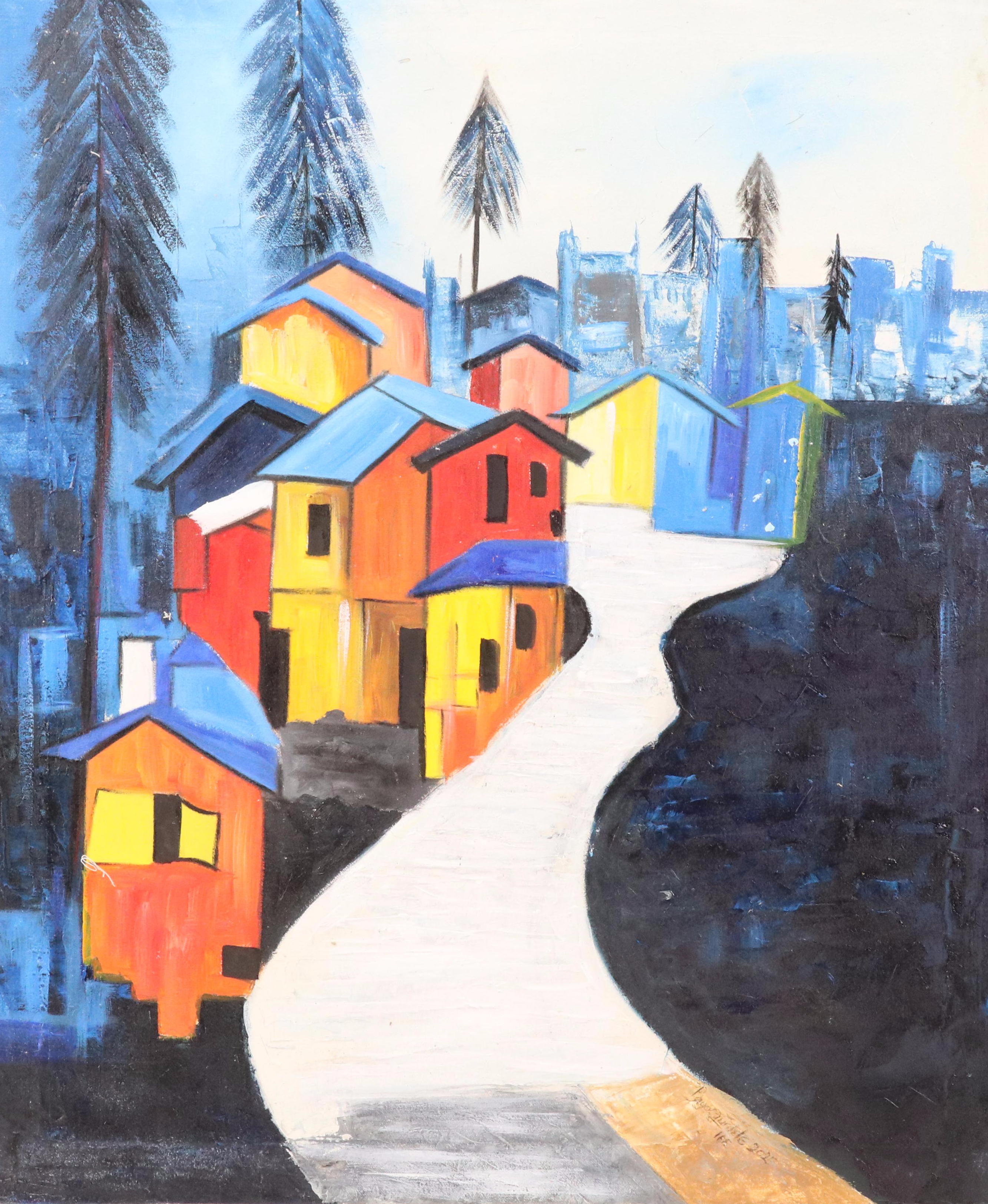 Bayo Ogundele Stylized Oil Painting "City," 2025