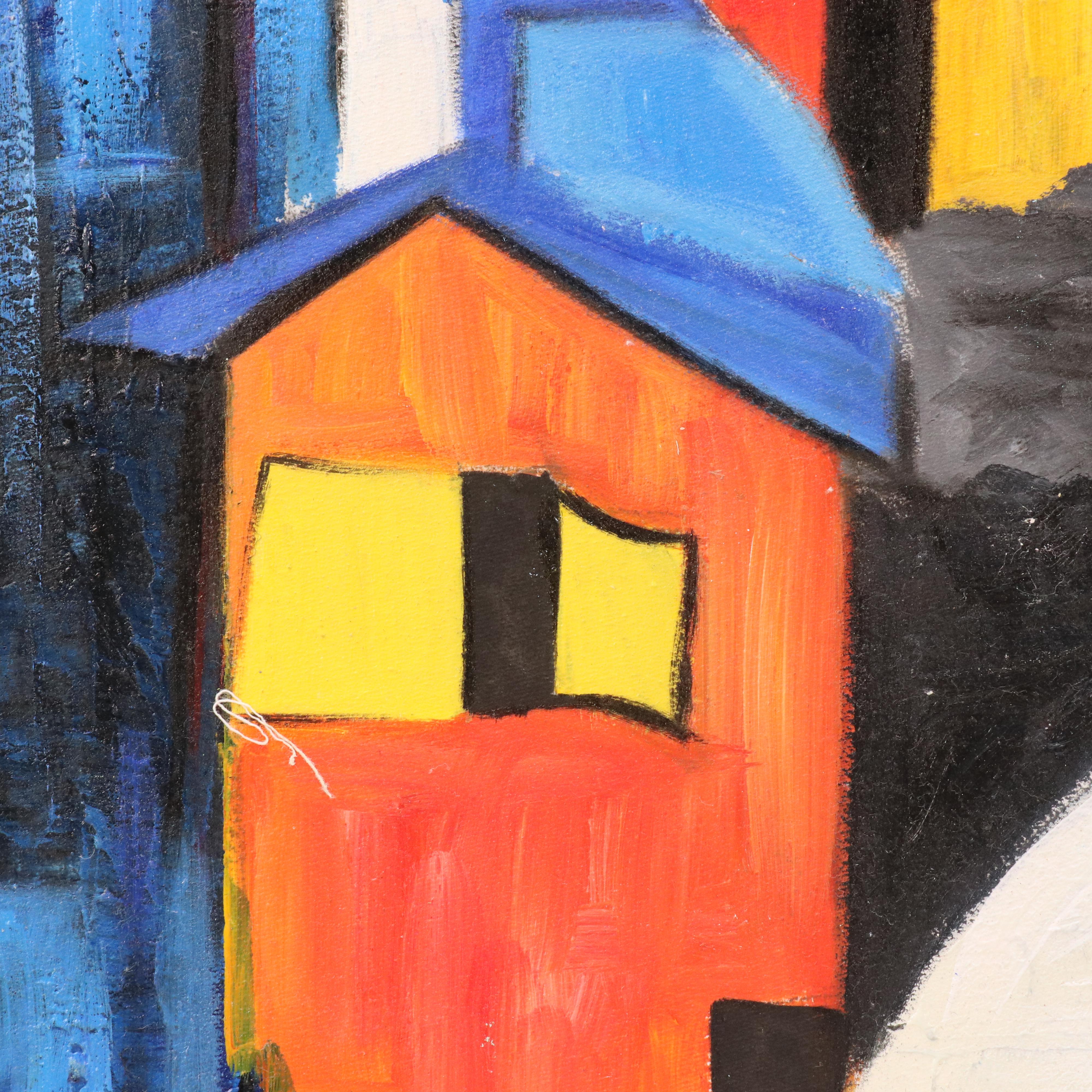 Bayo Ogundele Stylized Oil Painting "City," 2025