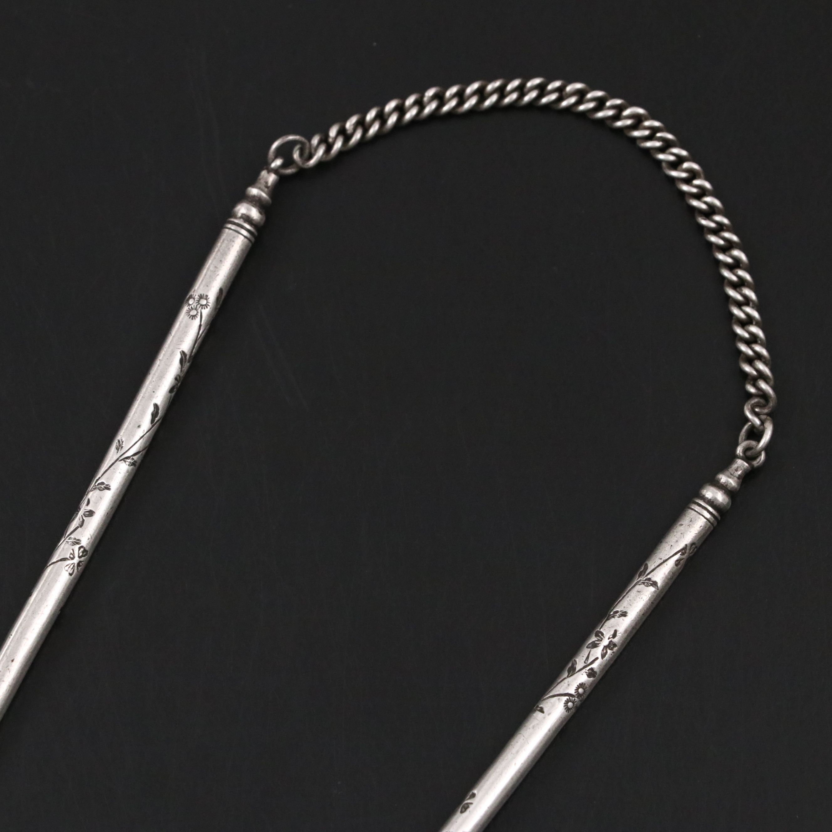 Antique Chinese Engraved Sterling Silver Chopsticks