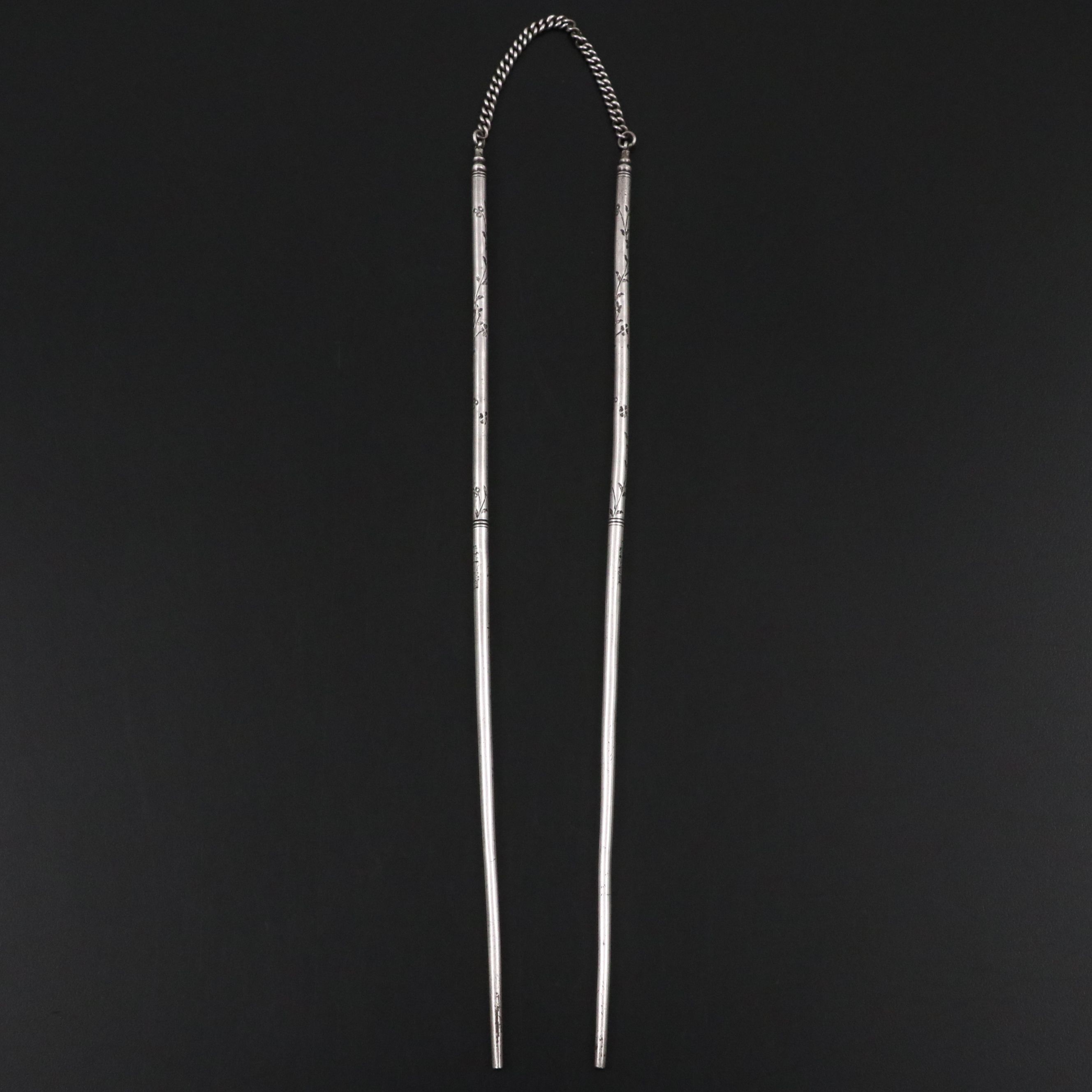 Antique Chinese Engraved Sterling Silver Chopsticks