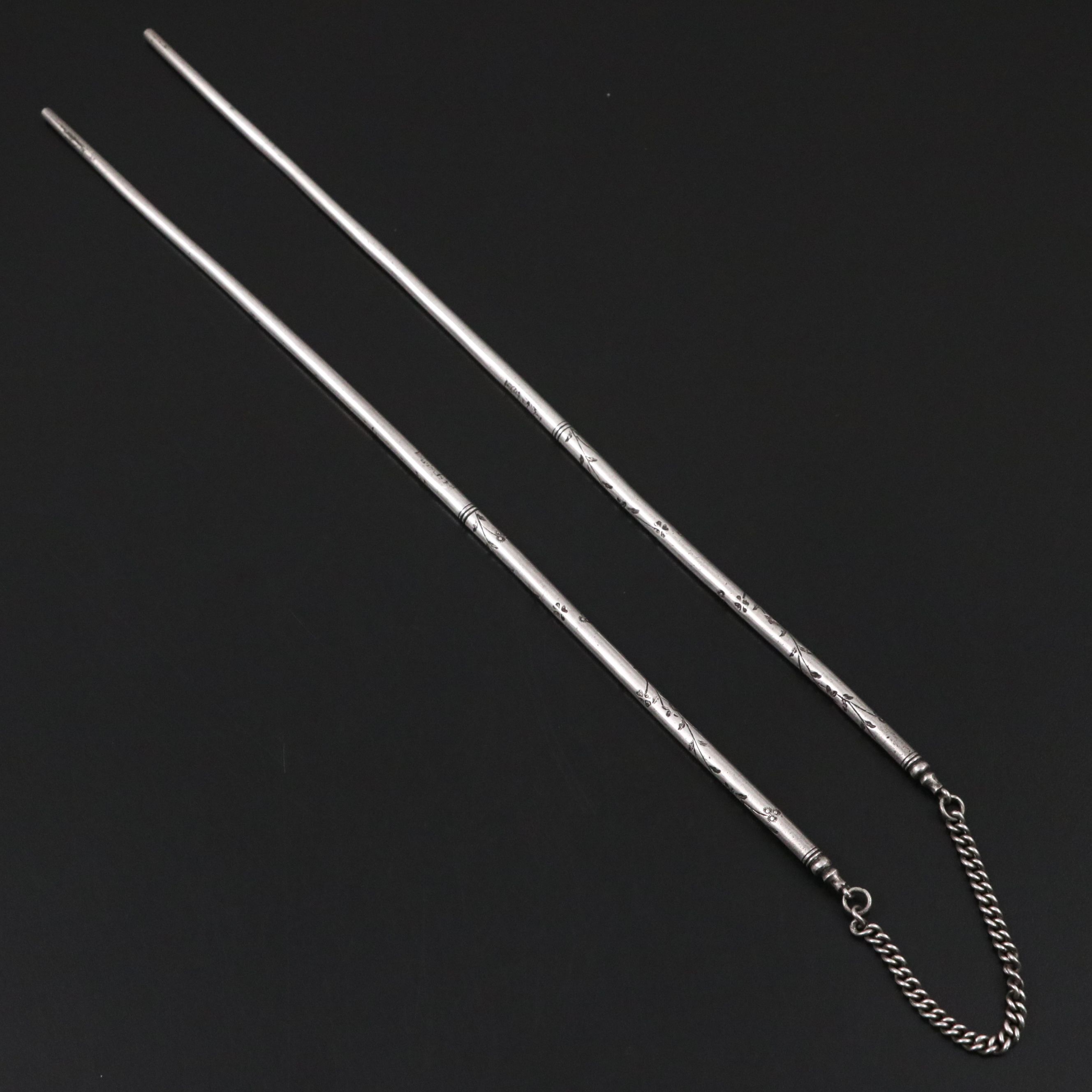 Antique Chinese Engraved Sterling Silver Chopsticks