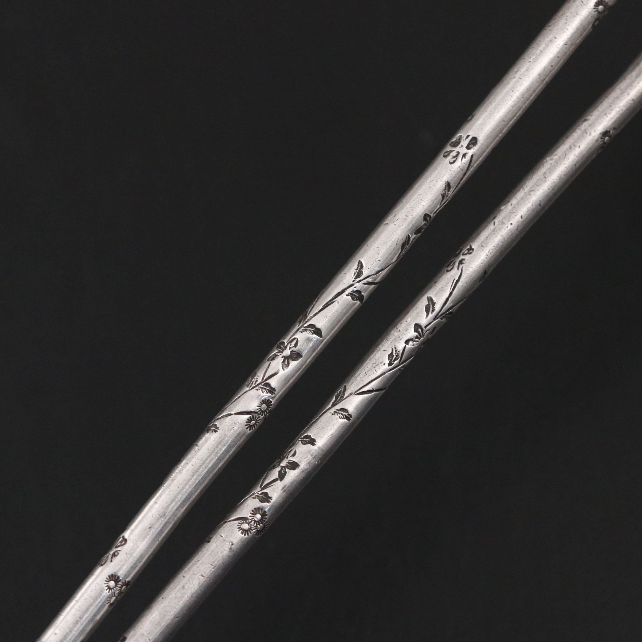 Antique Chinese Engraved Sterling Silver Chopsticks