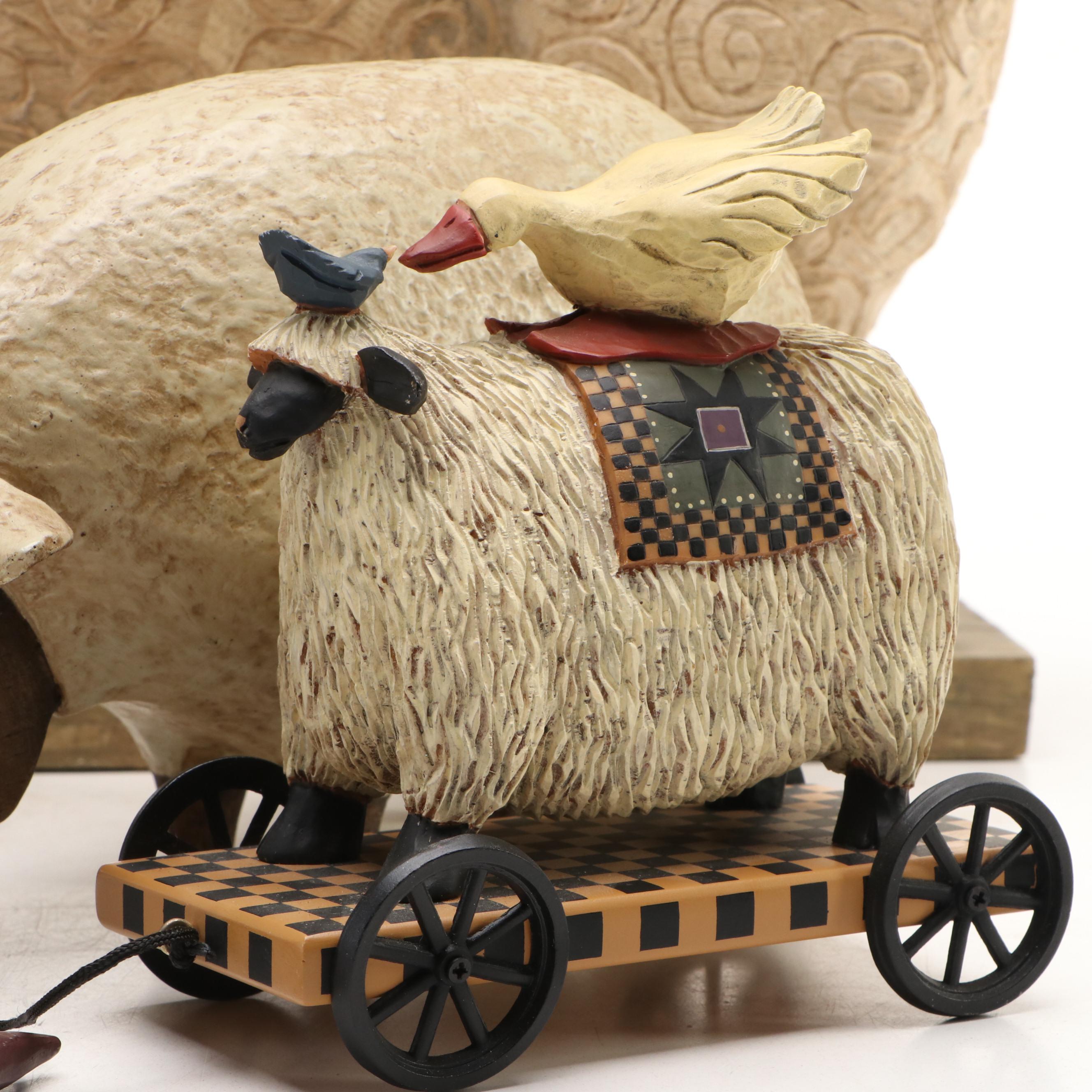 Williraye Studio, Blossom Bucket with Other Folk Art Style Sheep