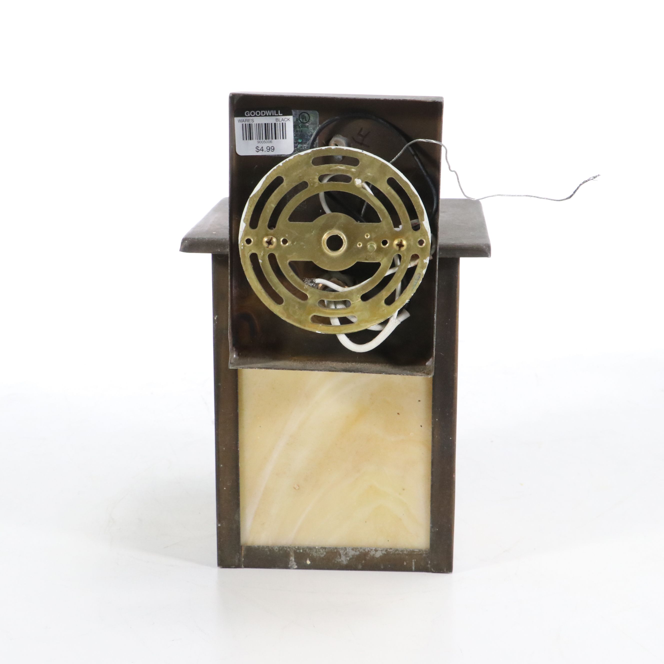 Mission Style Bronzed Metal and Butterscotch Slag Glass Wall Lanterns, 21st C.