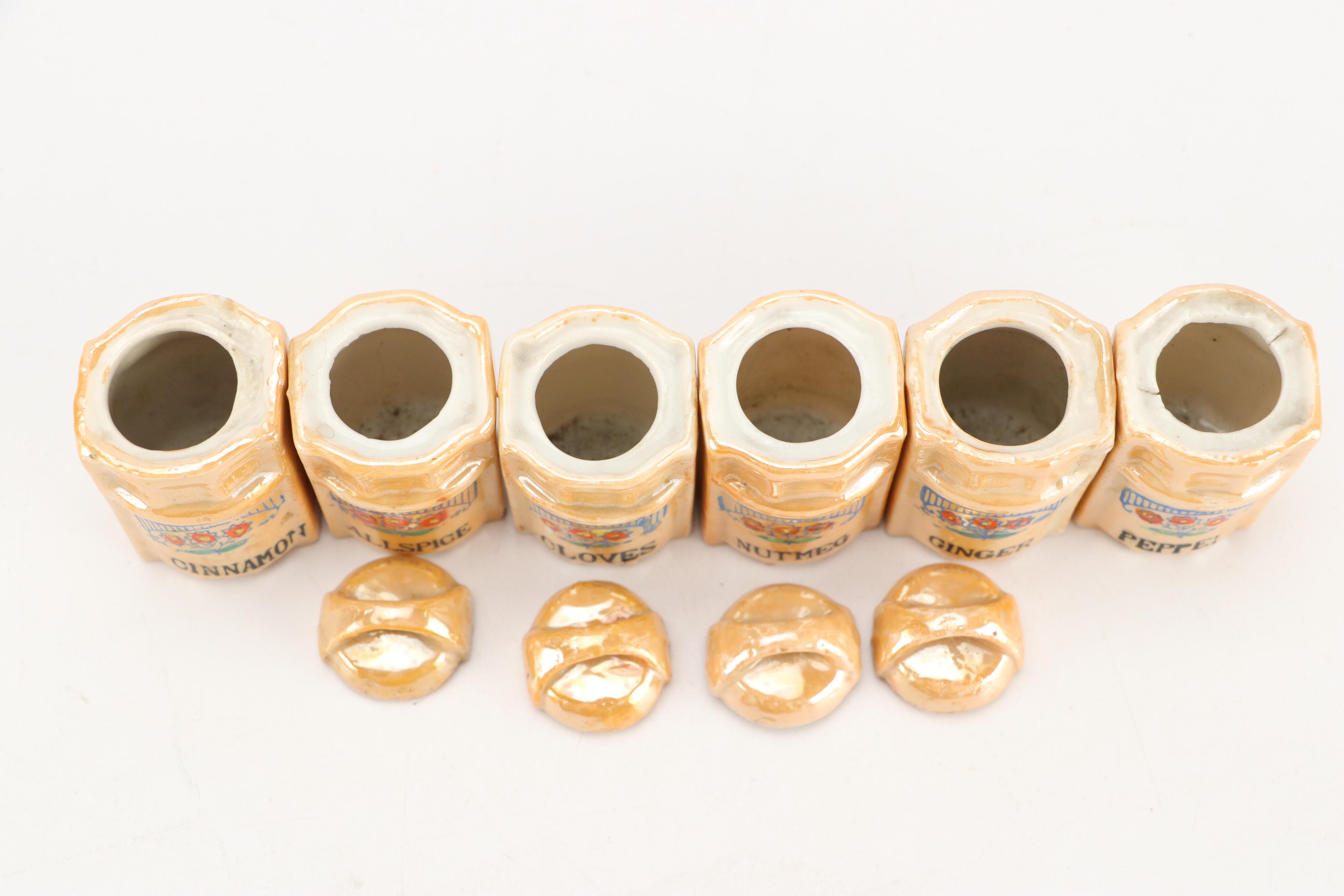 Hand-Painted Floral Ceramic Lusterware Jars and Cruets, Mid-20th Century