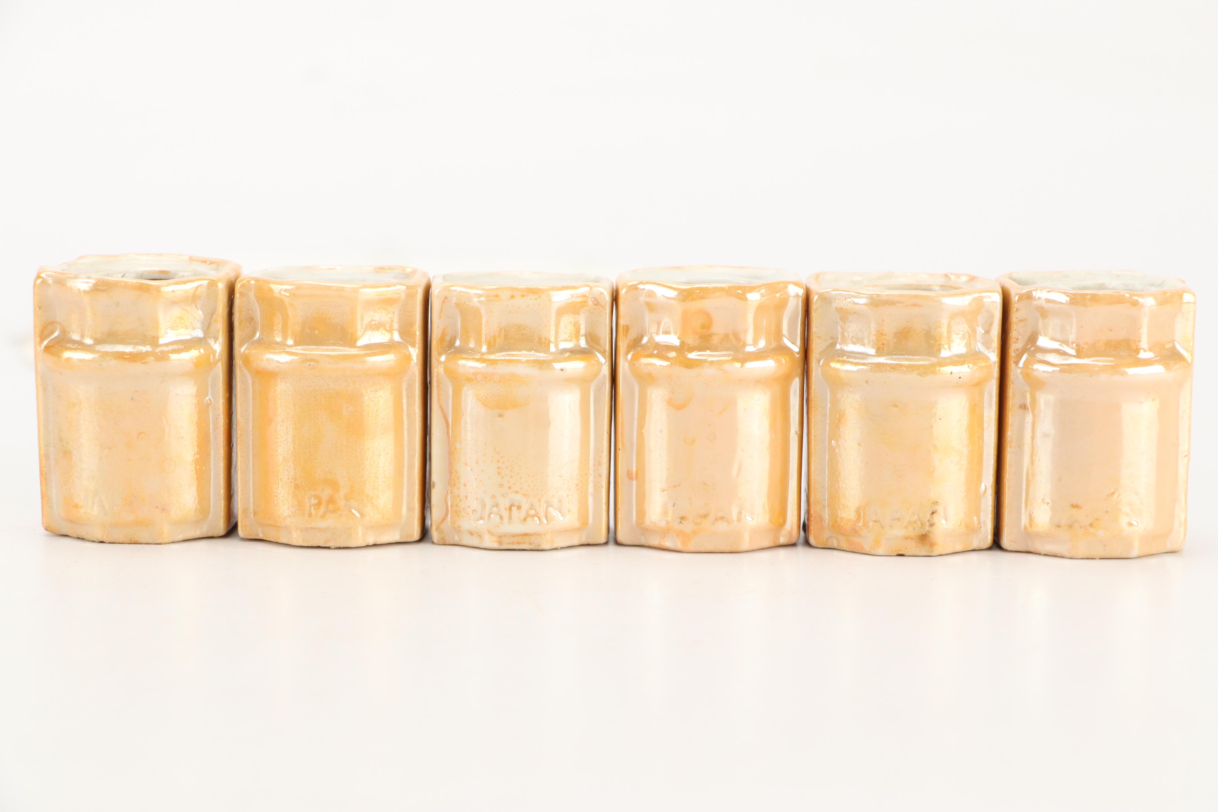 Hand-Painted Floral Ceramic Lusterware Jars and Cruets, Mid-20th Century