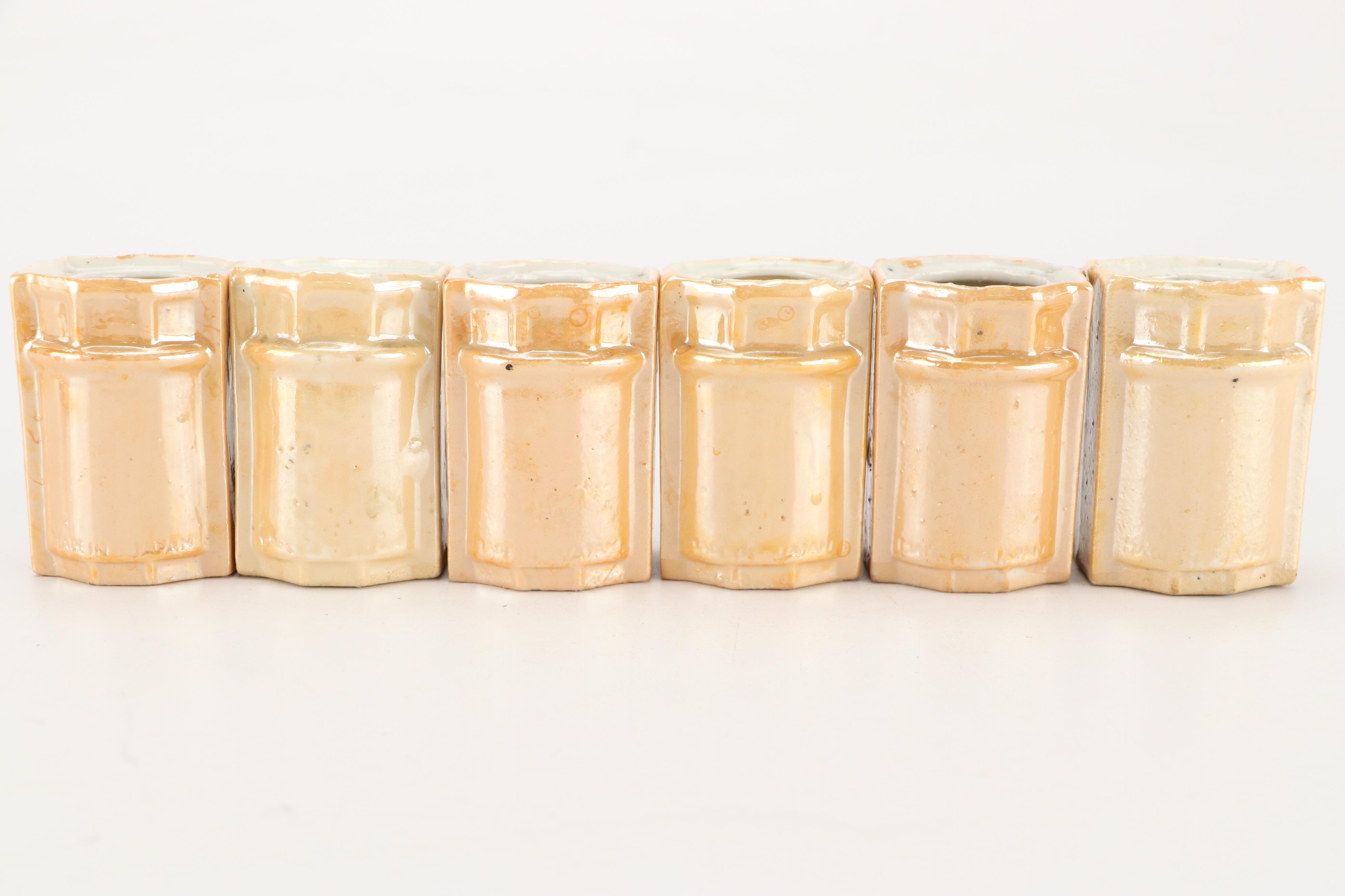 Hand-Painted Floral Ceramic Lusterware Jars and Cruets, Mid-20th Century