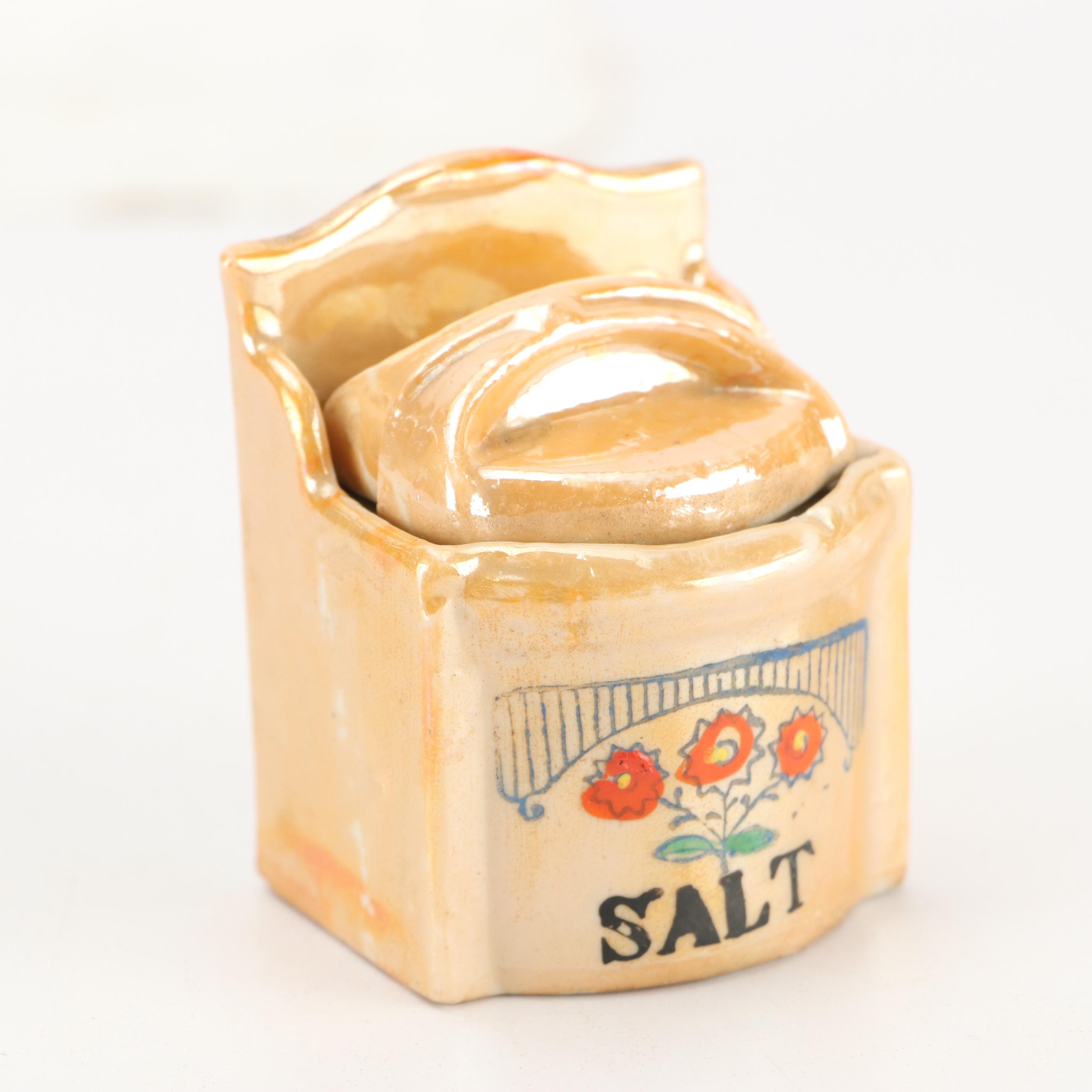 Hand-Painted Floral Ceramic Lusterware Jars and Cruets, Mid-20th Century