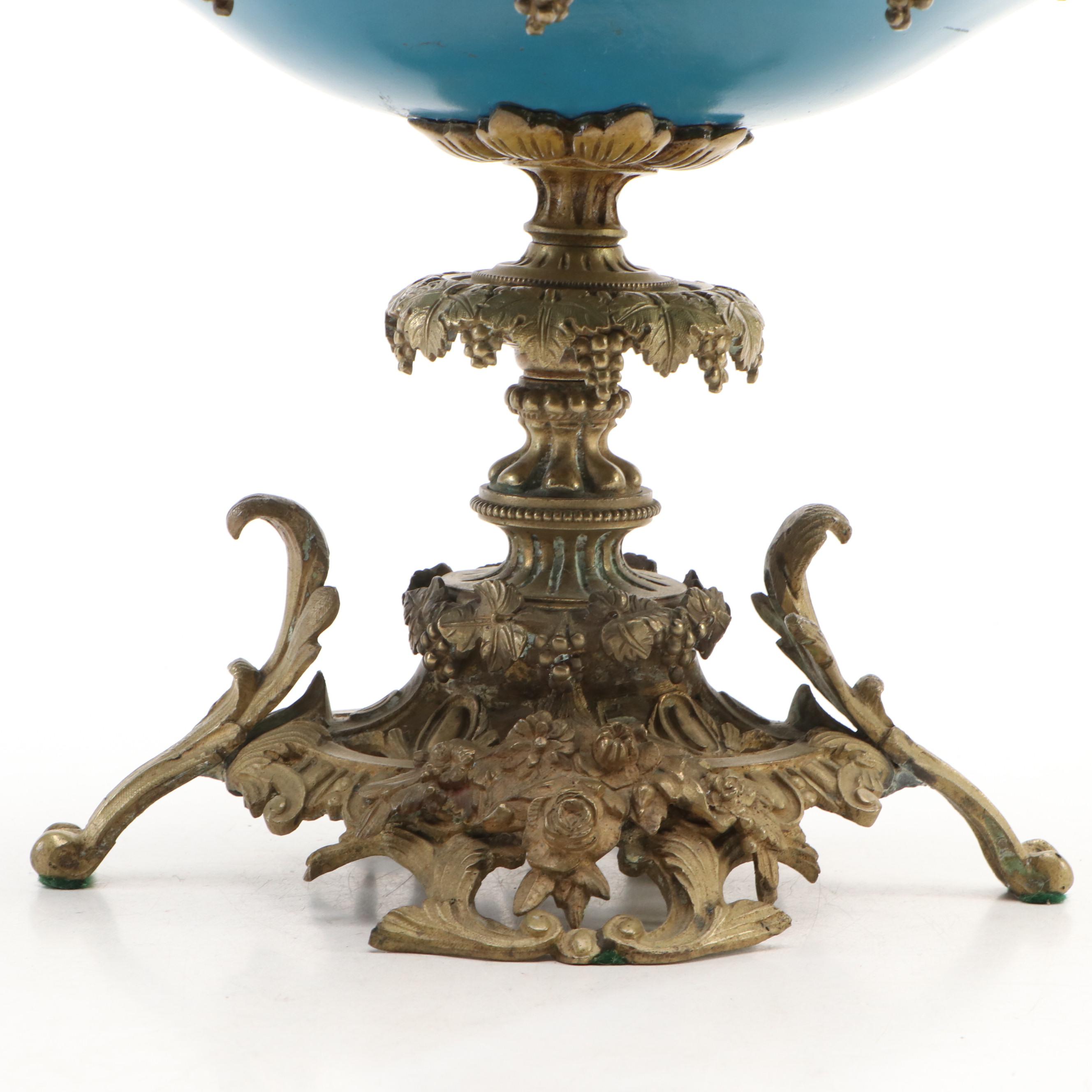 Sevres Style Ormolu Mounted Bleu Celeste Porcelain Compote