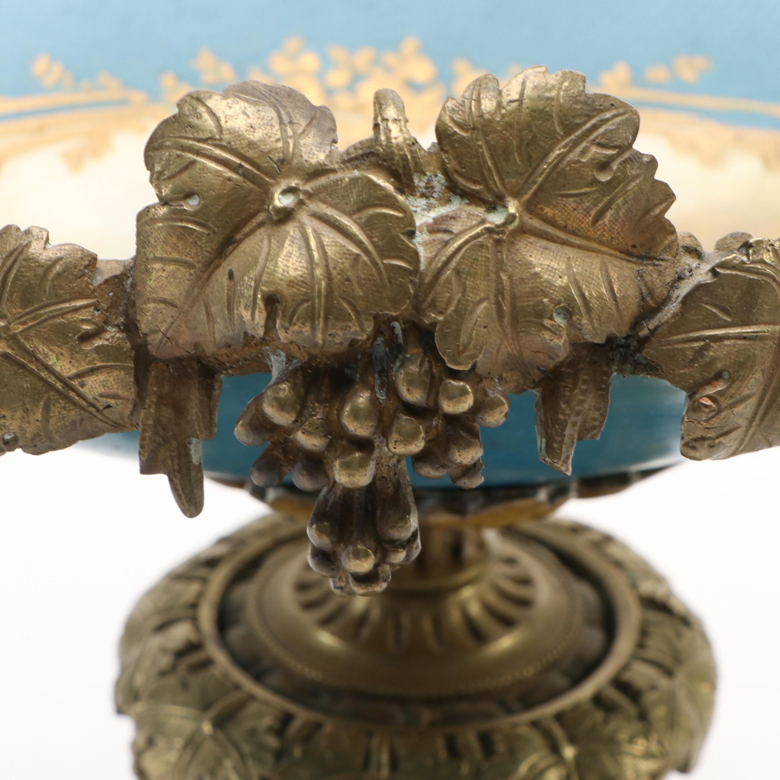 Sevres Style Ormolu Mounted Bleu Celeste Porcelain Compote