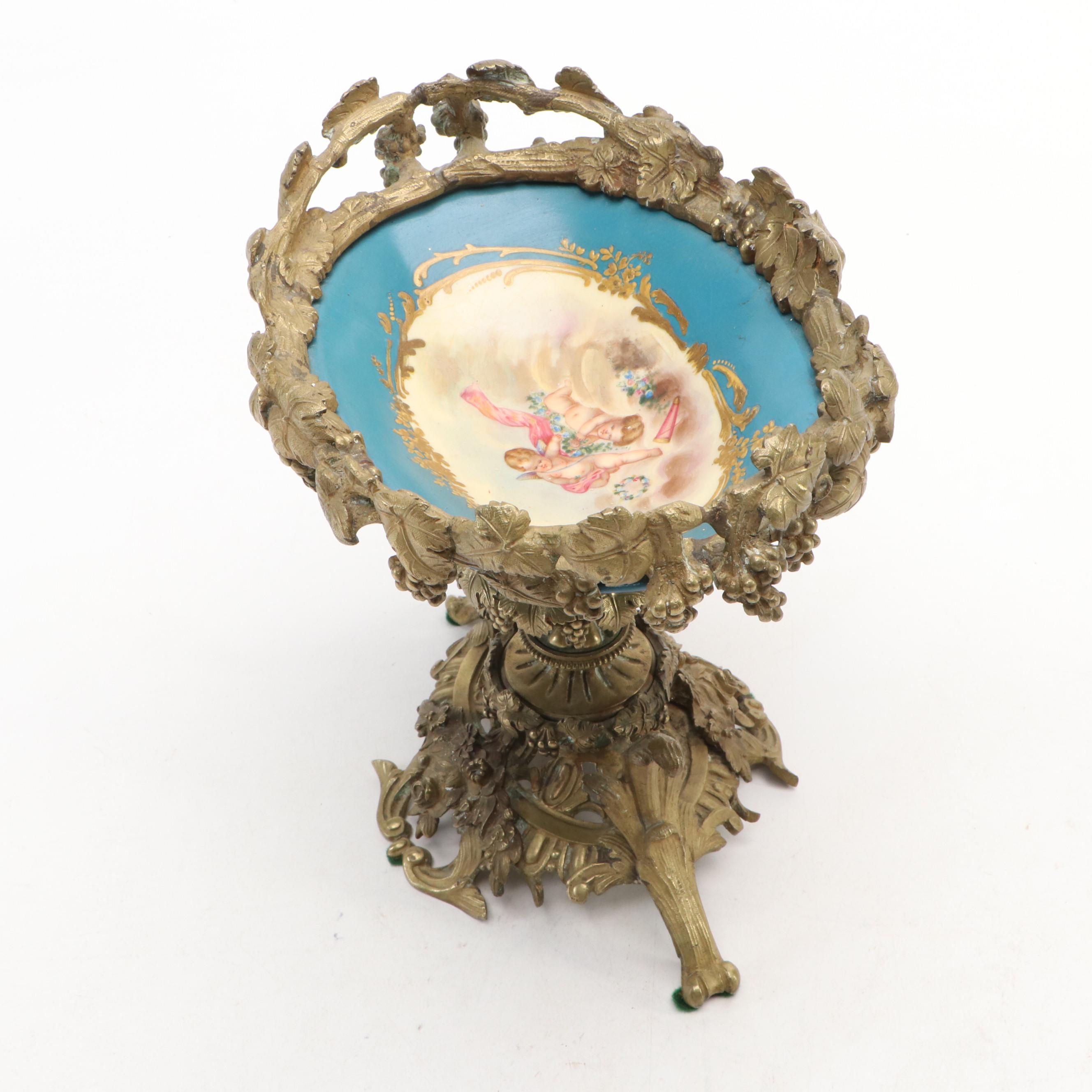 Sevres Style Ormolu Mounted Bleu Celeste Porcelain Compote